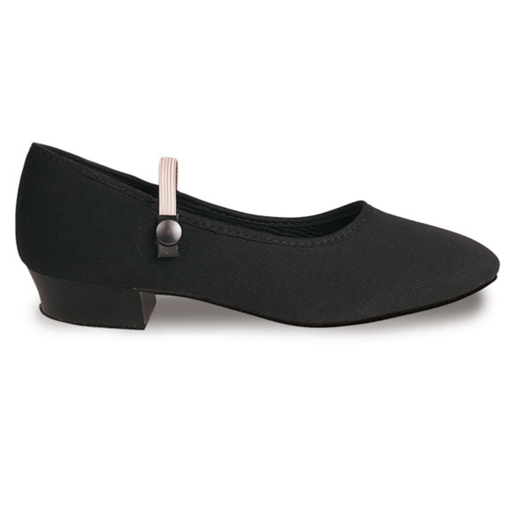 BLACK CANVAS LOW HEEL CHARACTER SHOES