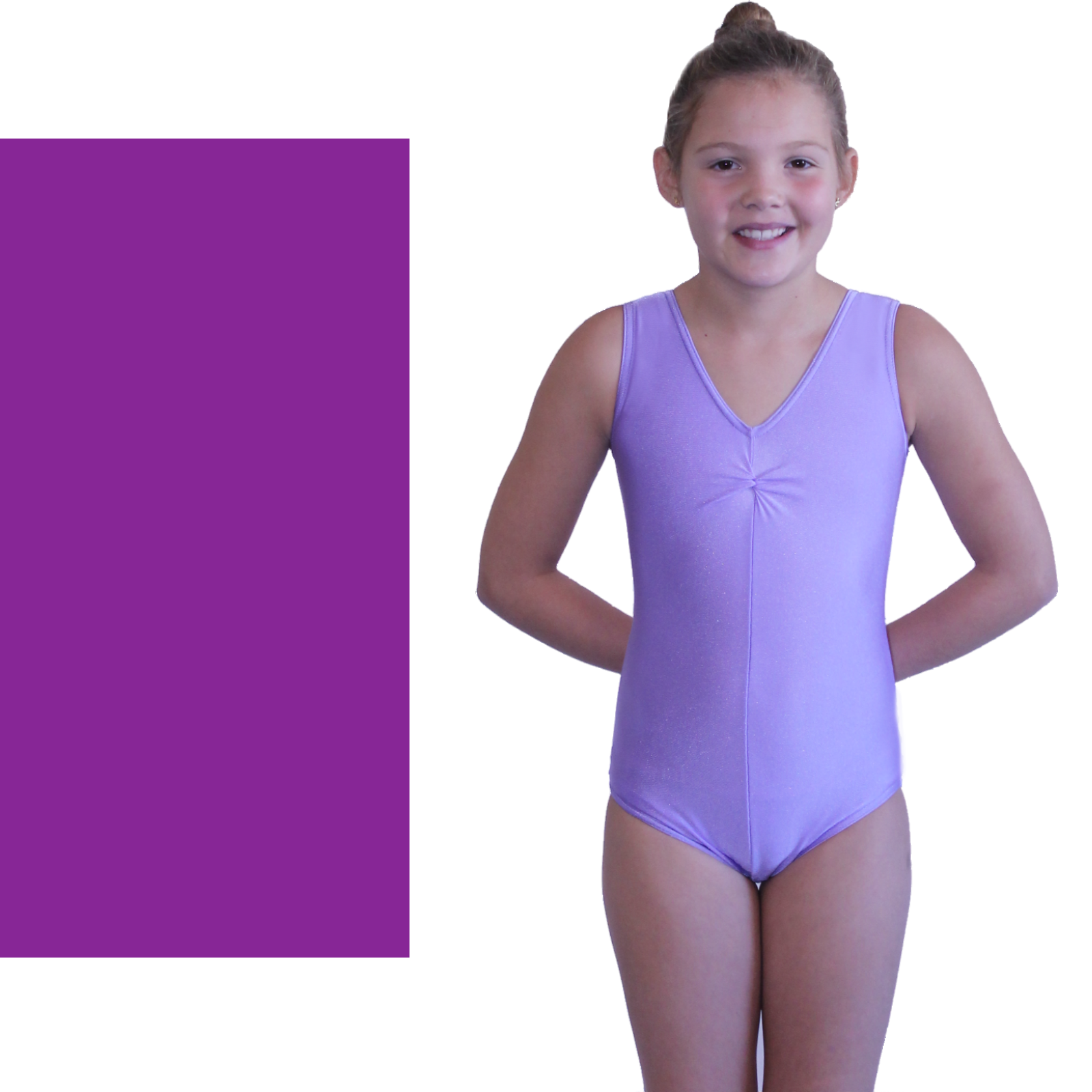 LOUISE - PURPLE LYCRA SLEEVELESS GATHERED FRONT LEOTARD