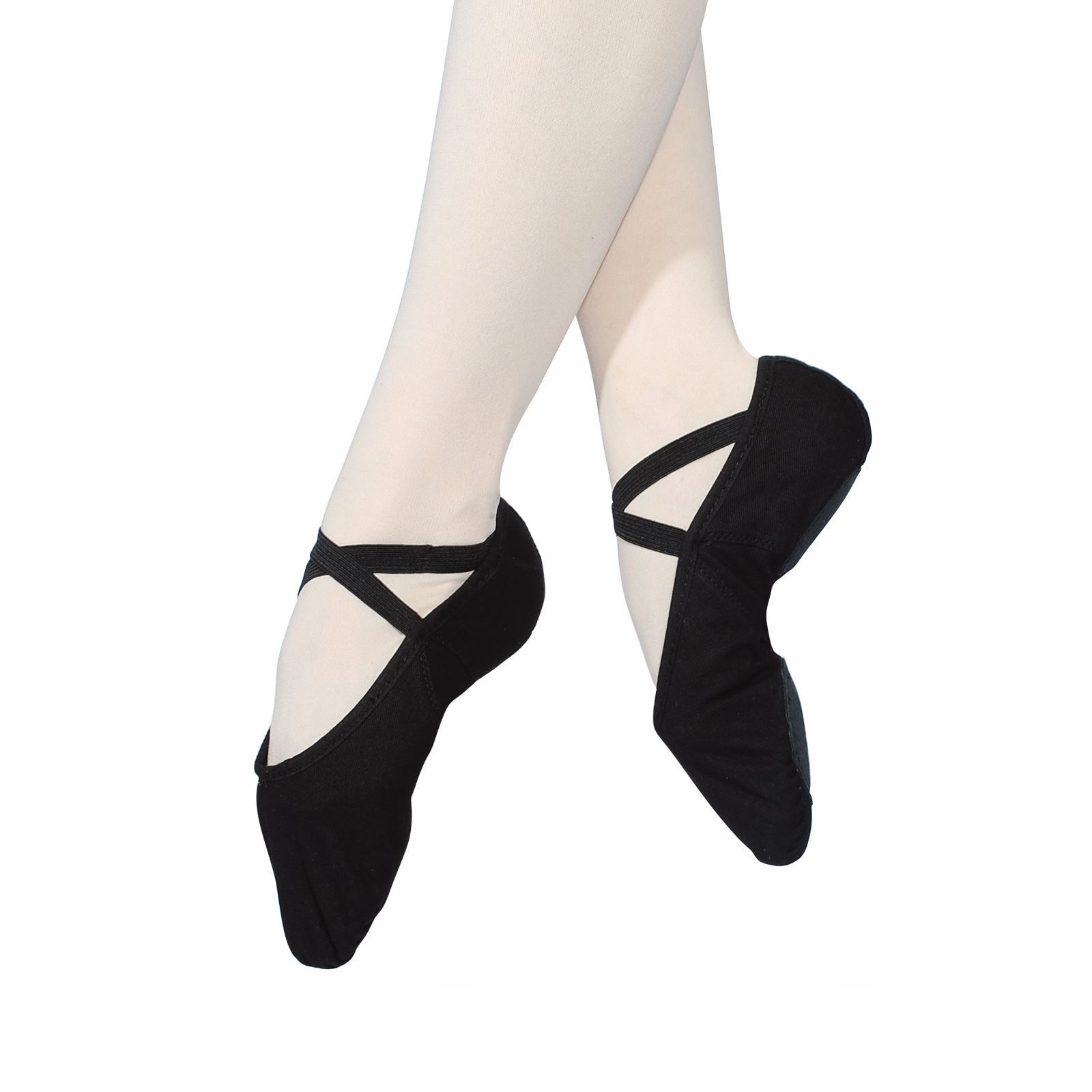 BLACK STRETCH CANVAS SPLIT SOLE BALLET SHOES