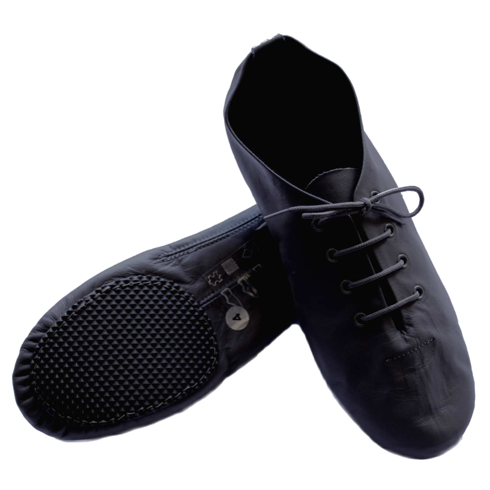 BLACK SPLIT SOLE JAZZ SHOE WITH RUBBER FRONT AND HEEL