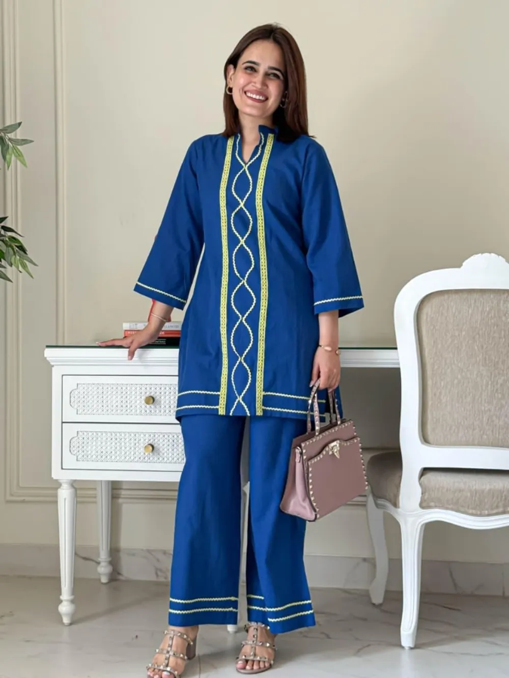 women latest cord set blue color