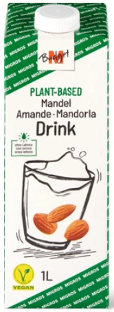 M-Budget drink almond Short Description
Producing, transporting and packaging one kilogram of this product generates about the same amount of CO2 as a 4 km car journey. 

Share of global ecological footprint: 
Production: 78% 
Transportation: 1% 
Packaging: 21%