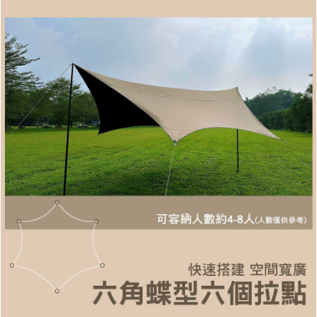 【營伙蟲1149】510六角黑膠蝶型天幕 7X6蝶型 帳篷天幕 六角 黑膠 防水 露營 MB露營狂