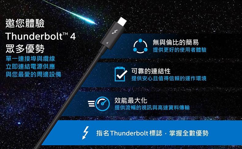 Thunderbolt 4 USB-C超高速傳輸訊號充電線『Active-2公尺』 - 支援8K 顯示器 / 40Gbps數據傳輸 / 100W充電