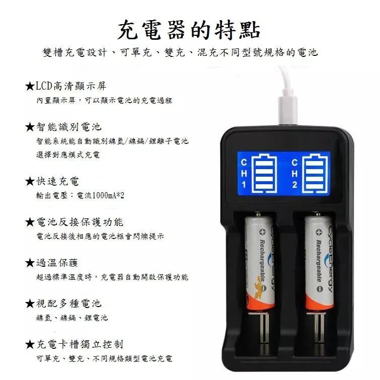 18650鋰電池 3號4號鎳氫電池 液晶顯示充電器