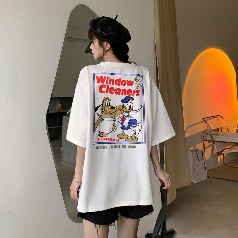 港風chic唐老鴨短袖ins潮韓版寬鬆半袖上衣3色 M-XL