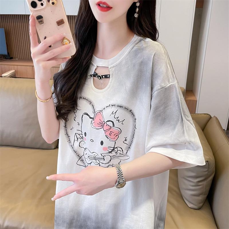 後包領6535棉漸層kitty貓印花短袖上衣T M-XL