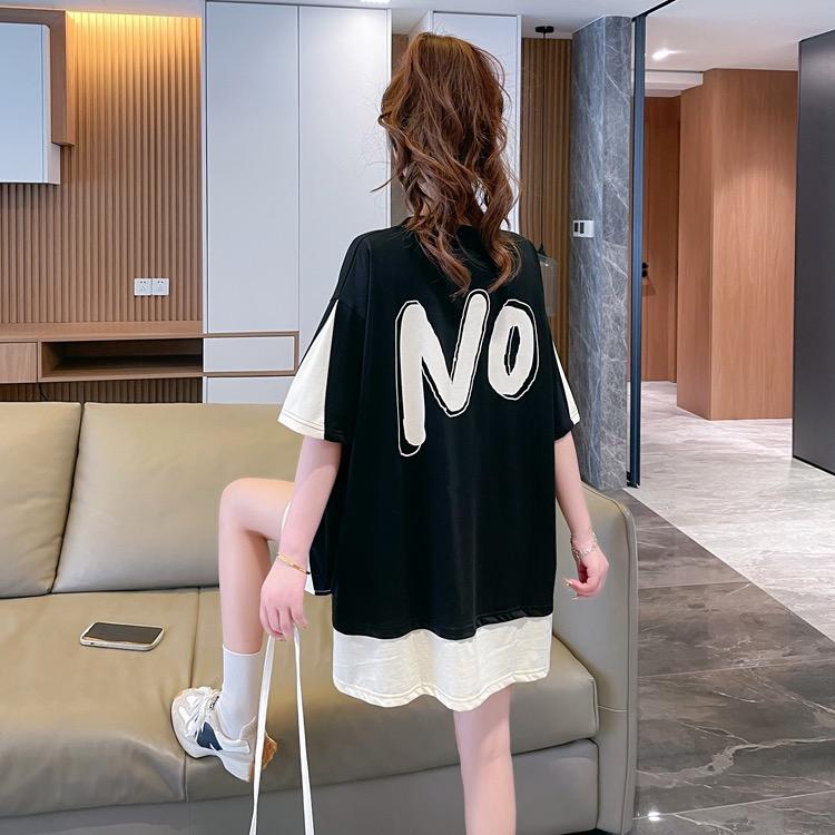 100%純棉後包領韓版中長撞色YES OR NO 短袖T 4色 M-2XL