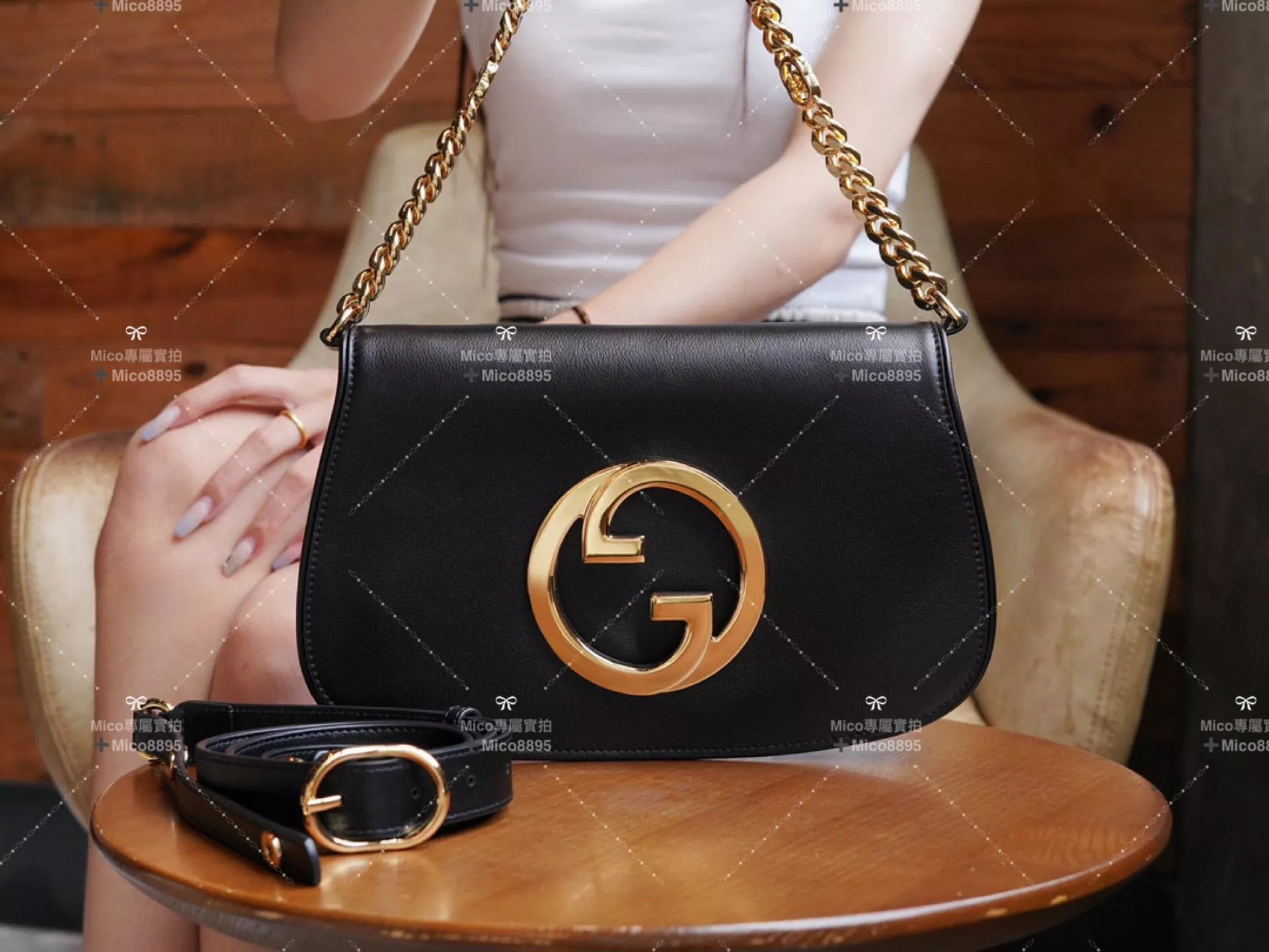 GUCCI 復古風格 黑色牛皮 Blondie系列肩背包