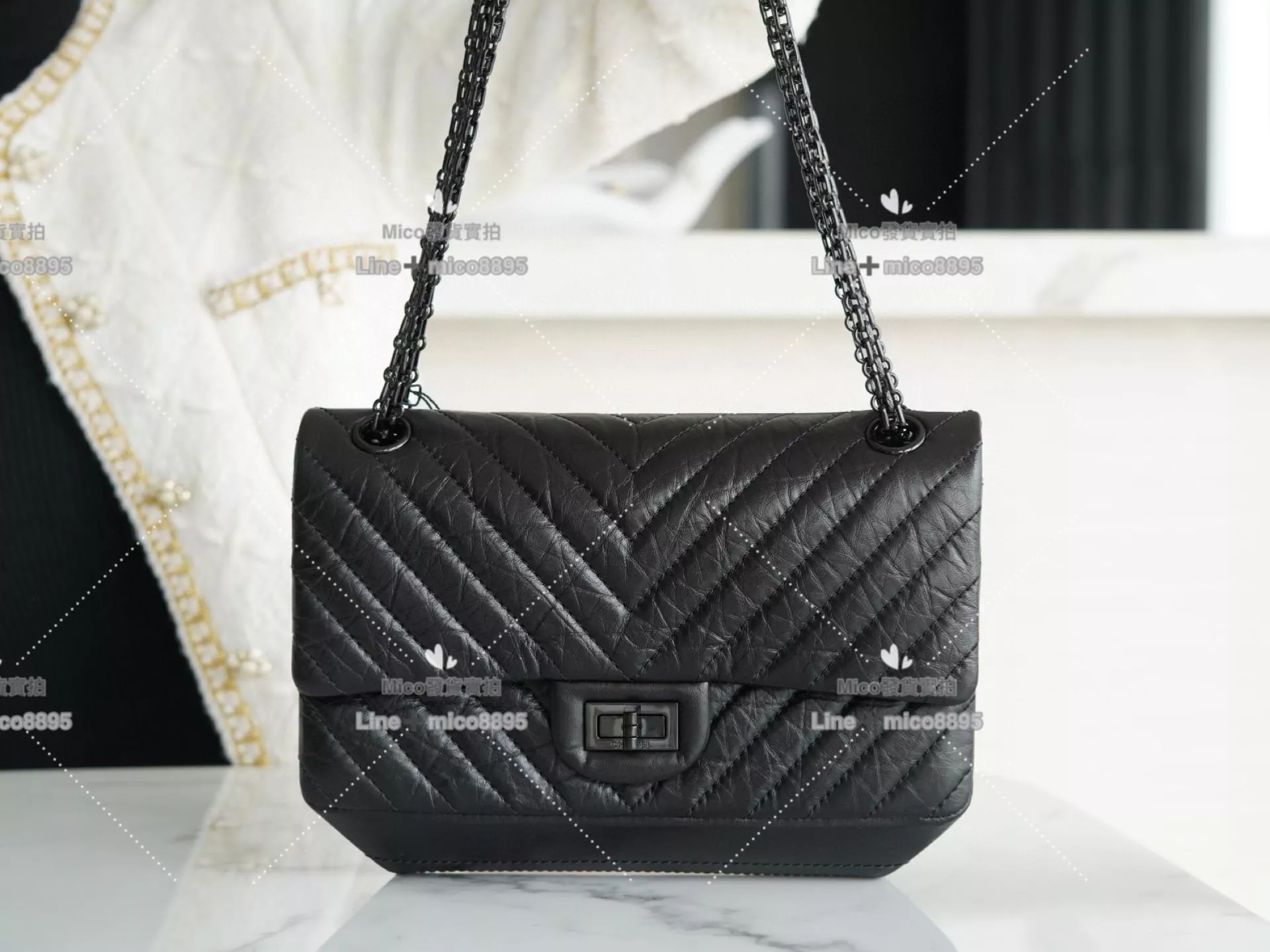 Chanel 2.55 黑色 All Black 山形紋 V紋 口蓋包 24cm