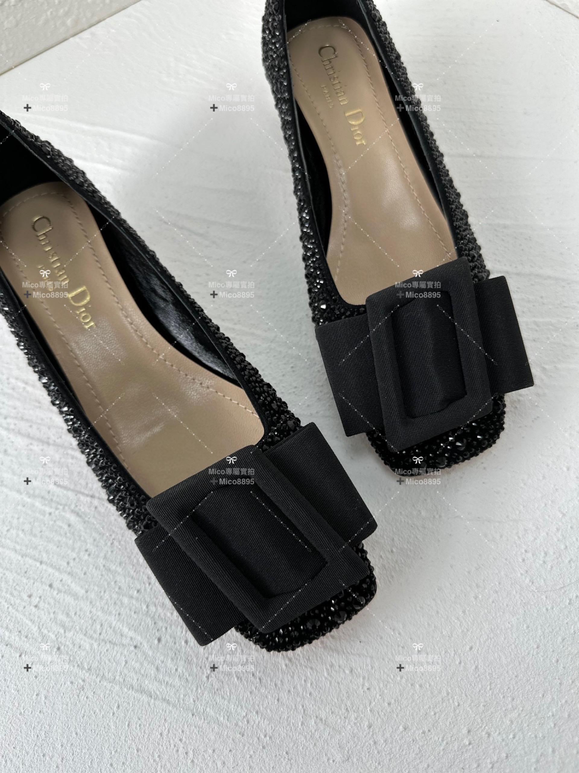 Dior x Roger Vivier 秋冬合作款 瑪麗珍方頭低跟鞋 黑鑽款 4.5cm 碼35-40