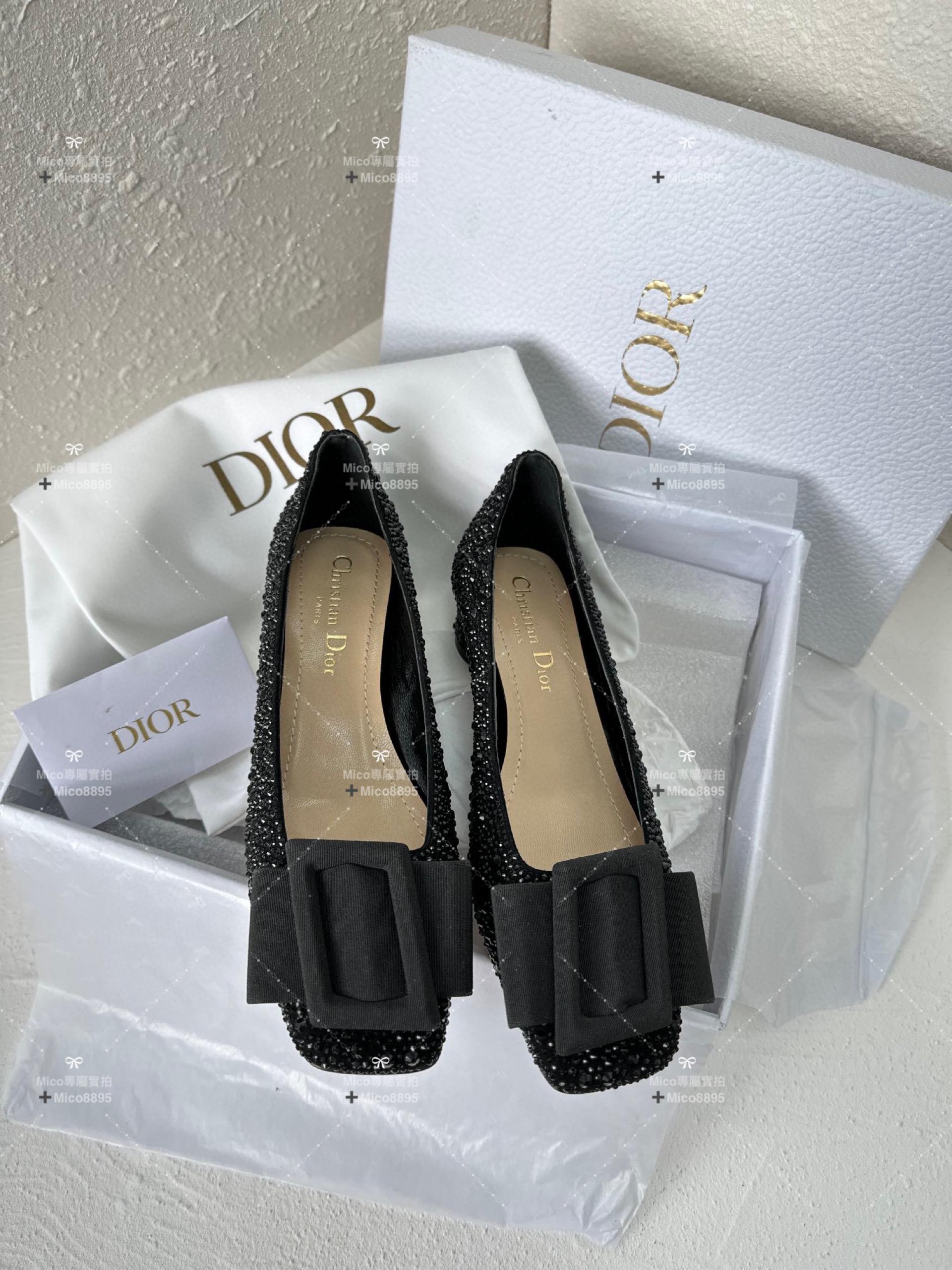 Dior x Roger Vivier 秋冬合作款 瑪麗珍方頭低跟鞋 黑鑽款 4.5cm 碼35-40