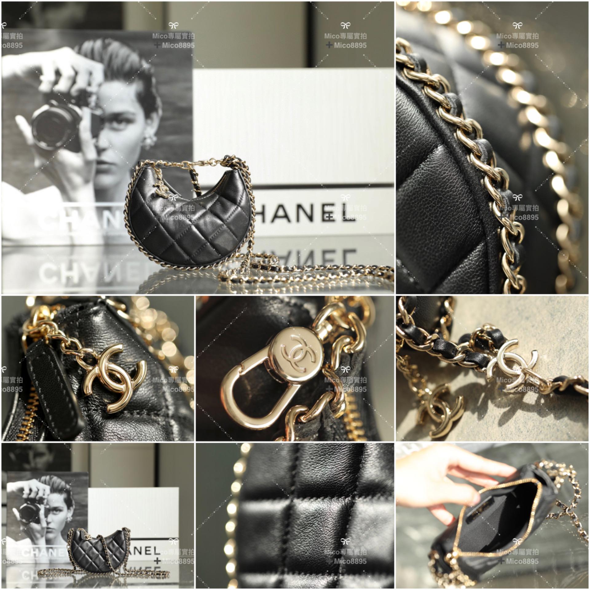 CHANEL 𝟮𝟯𝗣春夏🍀 淡粉🌸 鏈條𝖬𝗂𝗇𝗂半月包/手拿包 尺寸：𝟣𝟢.𝟧*𝟫.𝟧*𝟧 𝖼𝗆