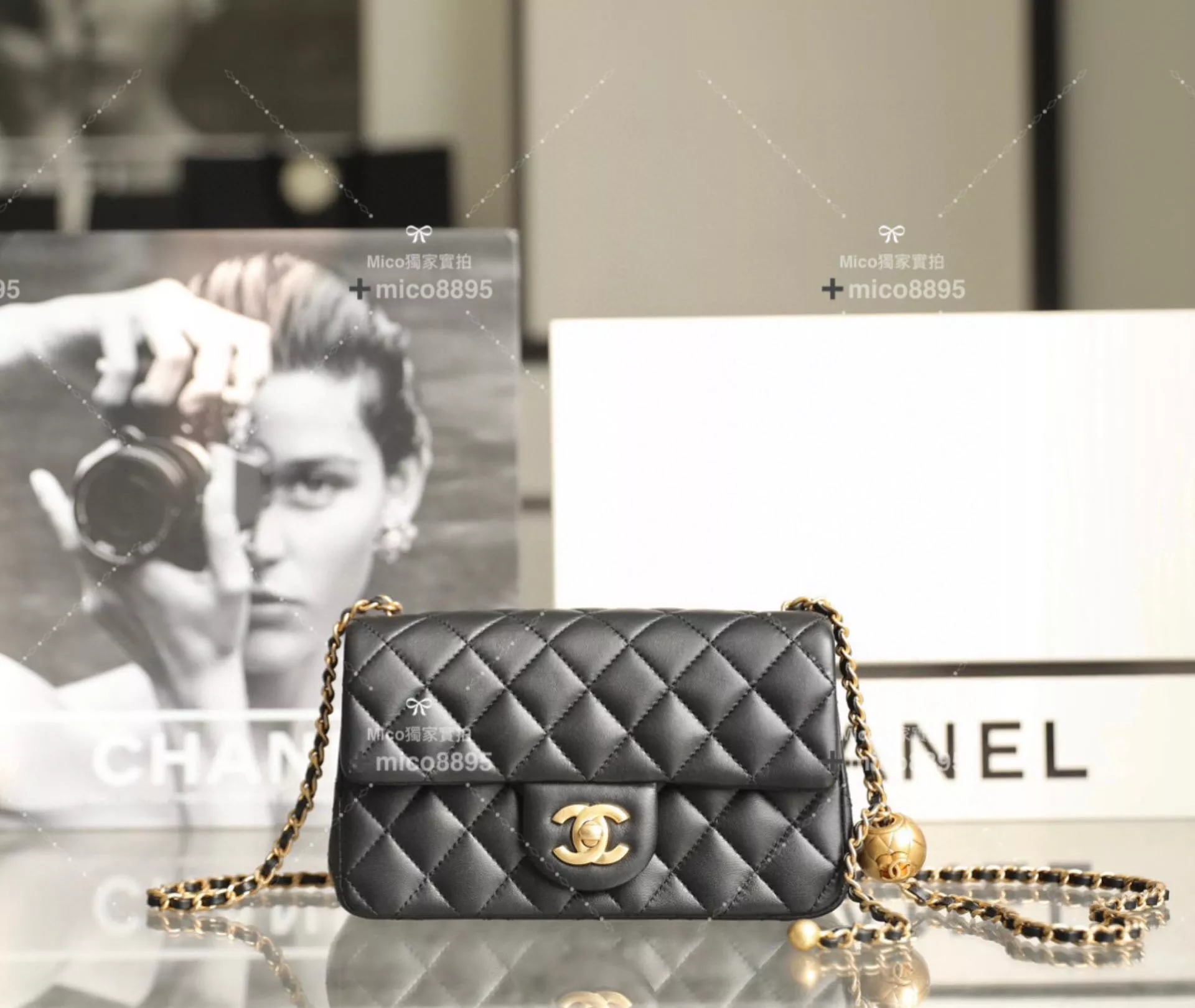 CHANEL 專櫃新版本 金球口蓋包 金屬球調節扣 大𝗆𝗂𝗇𝗂 黑色🖤 小羊皮 20cm