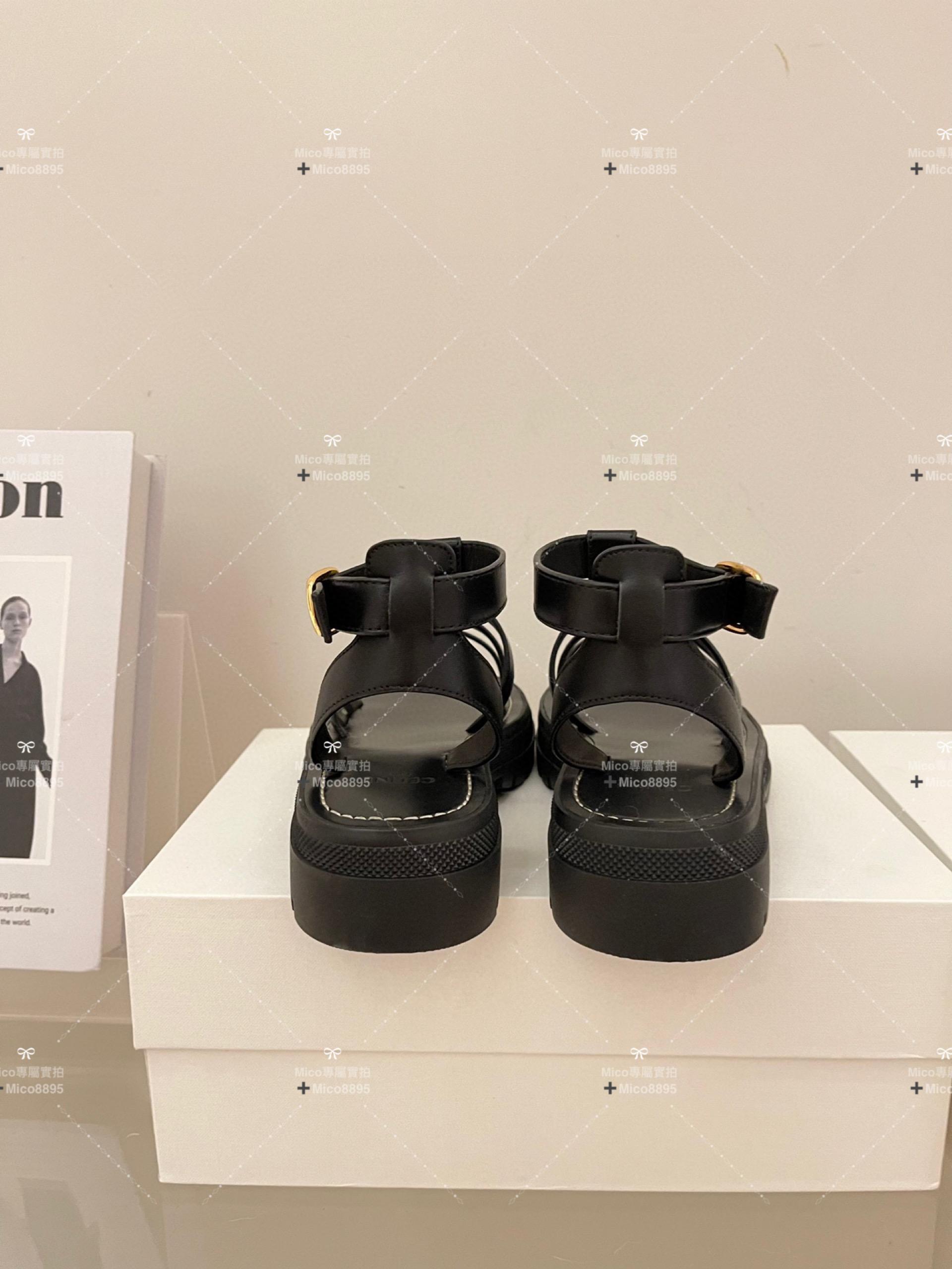 Celine 2023/新品 黑色 羅馬涼鞋 簡約設計 凱旋門 復古時髦 35-41