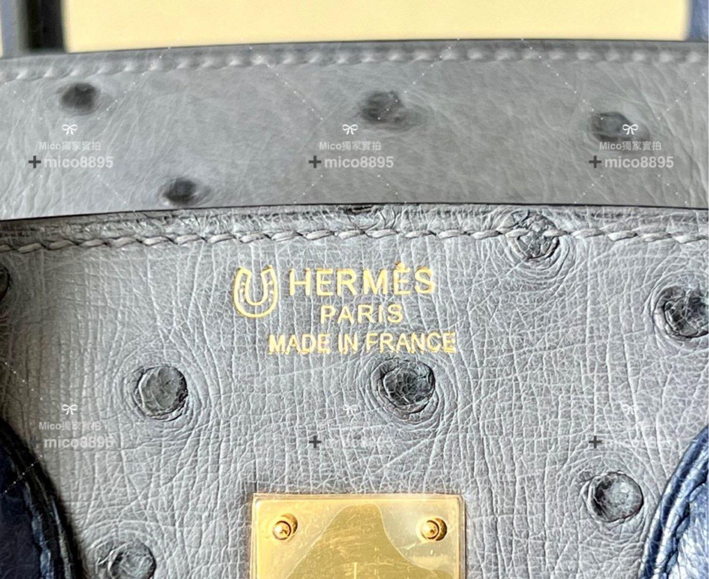 HERMES birkin25 鴕鳥皮/金釦 82瑪瑙灰/77鳶尾紫/金扣拼色/ 非常經典的一只包