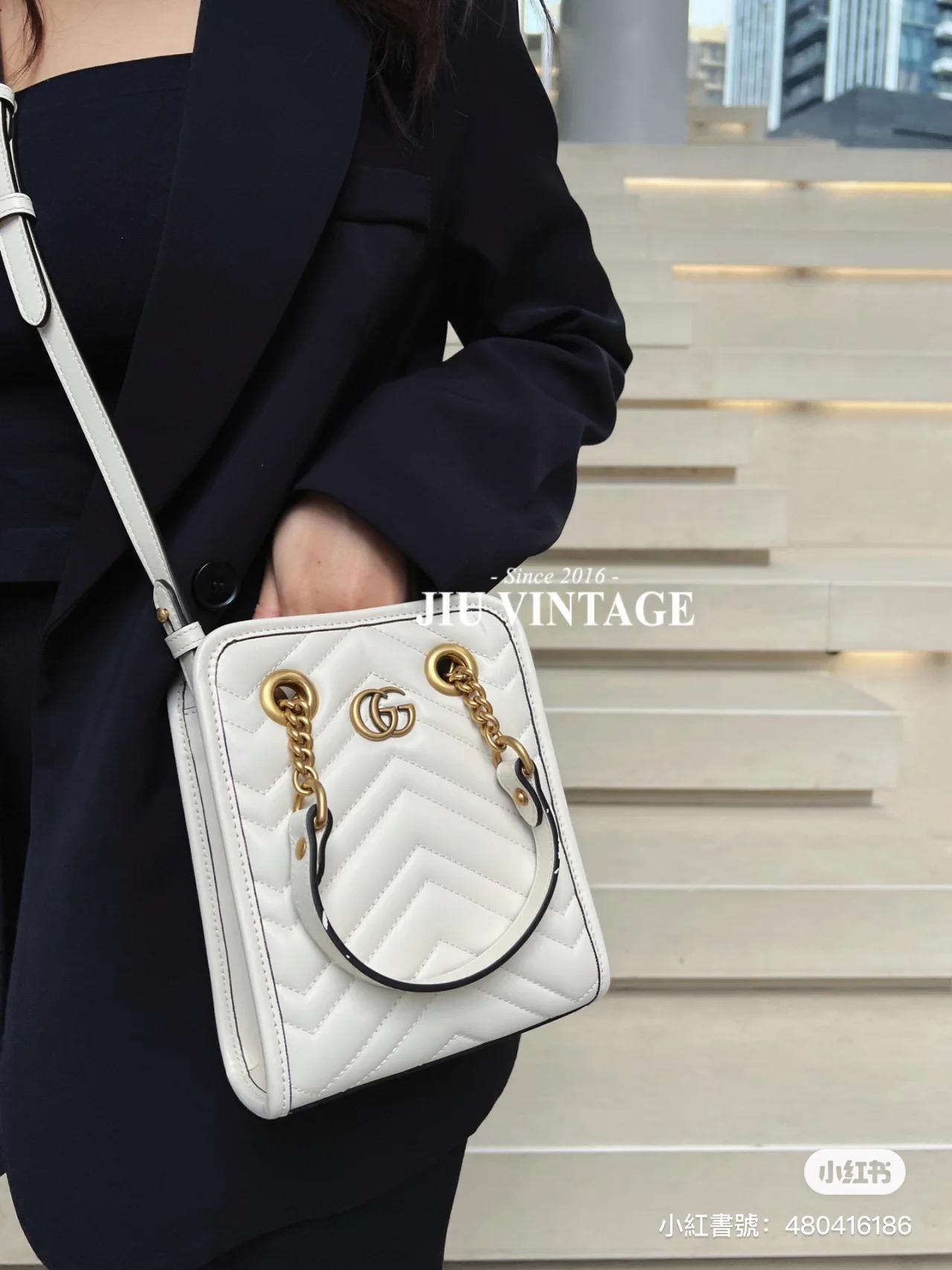 GUCCI 𝐌𝐚𝐫𝐦𝐨𝐧𝐭系列 奶白色 tote 竪型迷你手袋