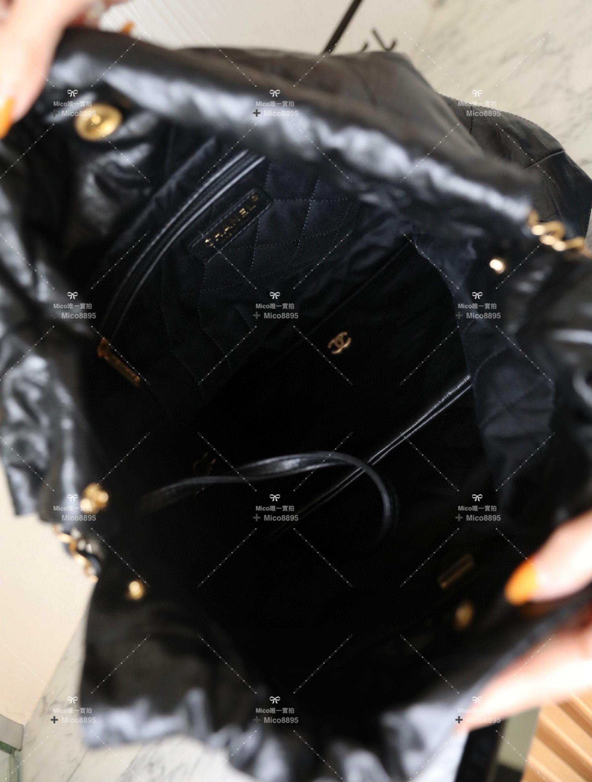 CHANEL 𝟐𝟑𝐀手工坊新品 中號 𝟤𝟤𝖡𝖺𝗀褶皺小牛皮 購物袋 通勤包 ♥ 黑色