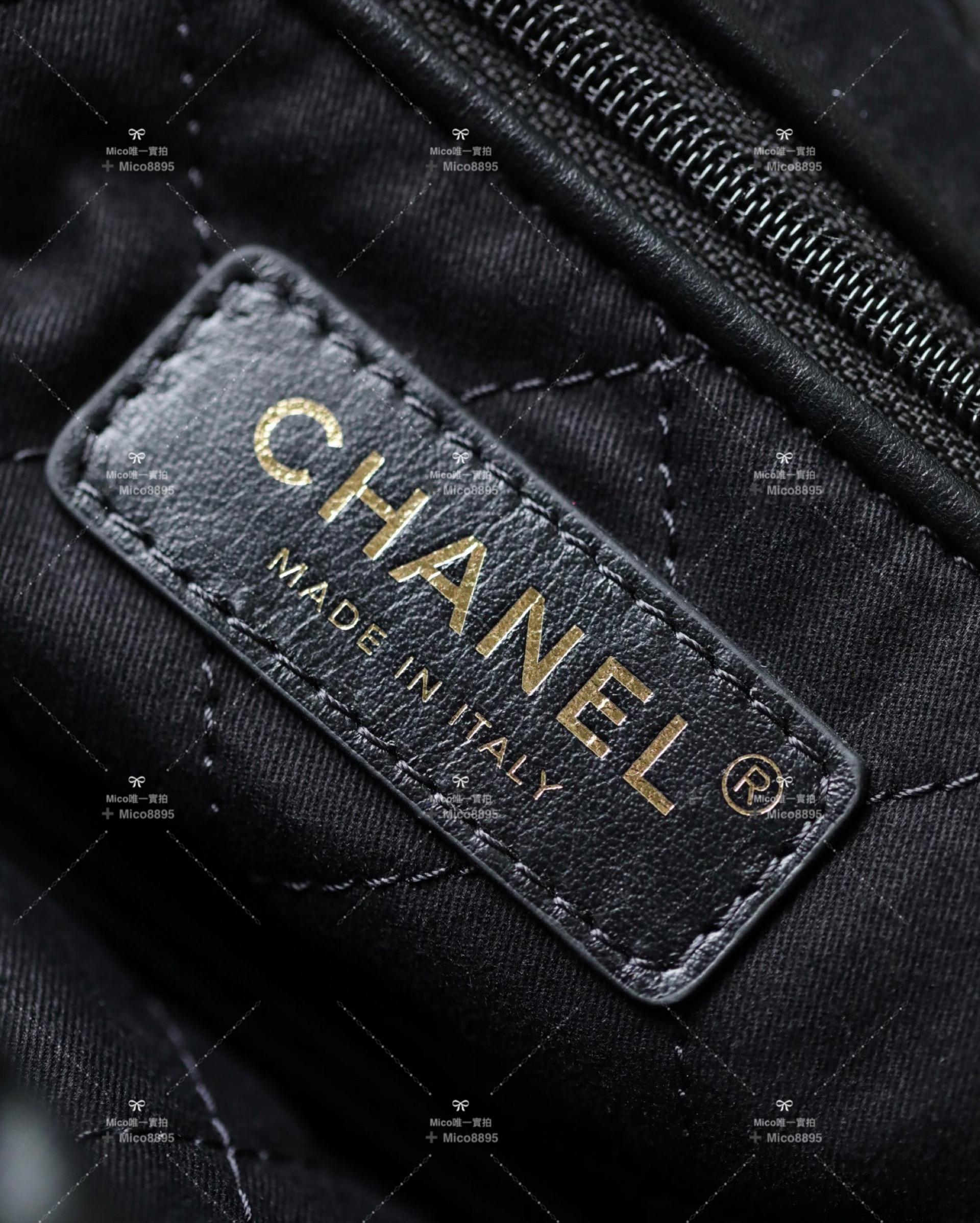 CHANEL 22Bag/22包 中號購物袋 垃圾袋 黑色/金釦 小牛皮 真皮