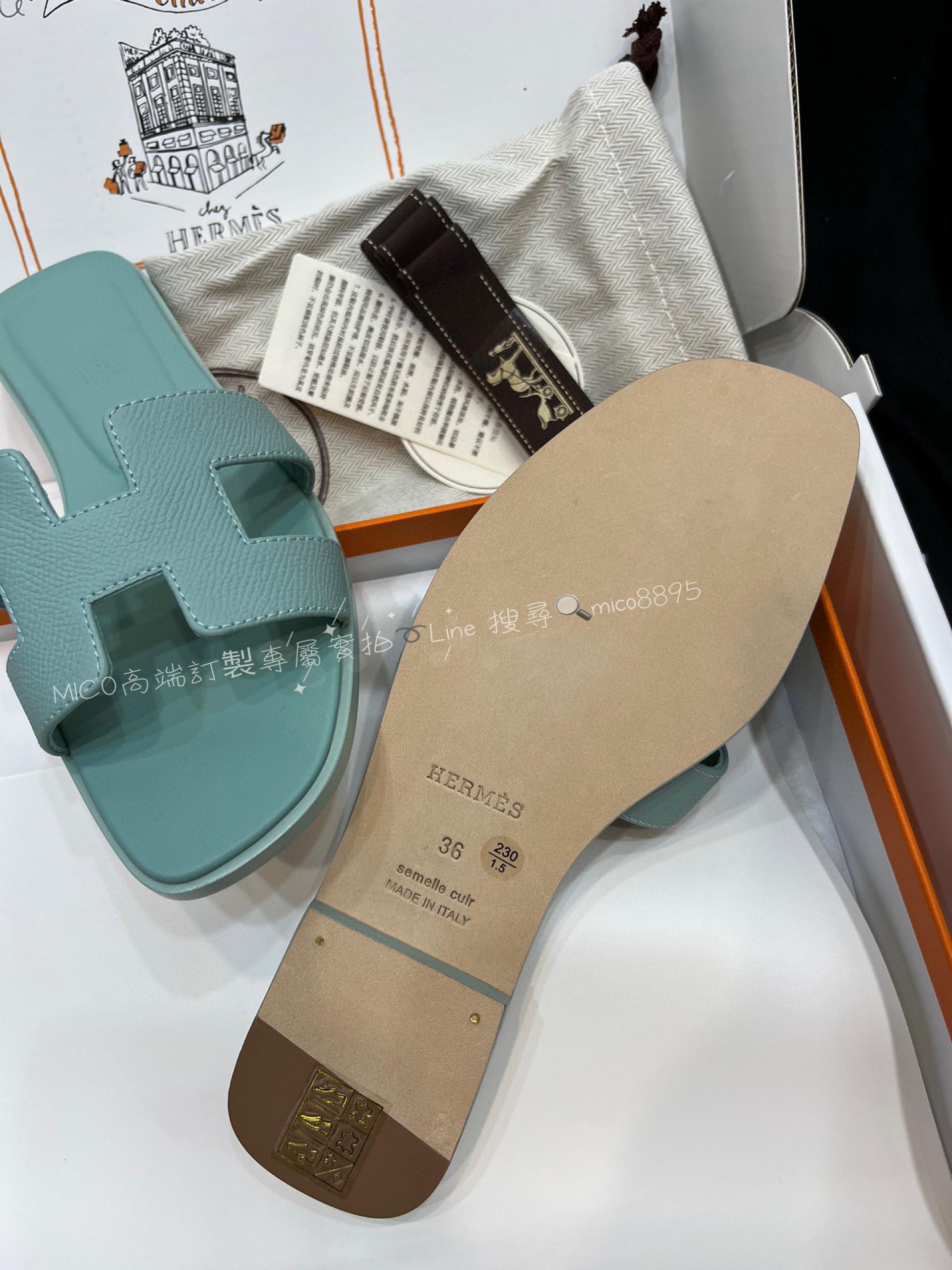 Hermes 全新23c 新色 馬卡龍掌紋皮 ep皮 H拖鞋 平底拖鞋 35-40