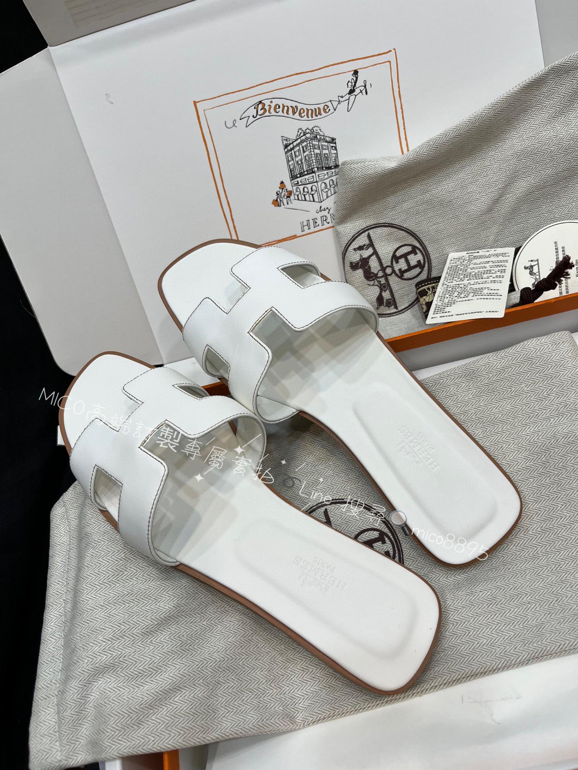 Hermes 光滑牛皮H拖鞋 SW皮革 35-40 （偏小一碼）