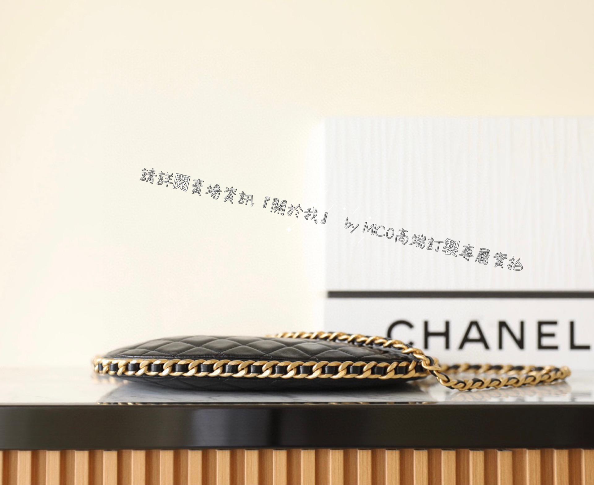 Chanel 𝟤𝟥𝖡 雙鏈𝗁𝗈𝖻𝗈嬉皮包 鏈條包 小羊皮/黑色 尺寸： 𝟣𝟪*𝟤𝟫*𝟤 𝖼𝗆