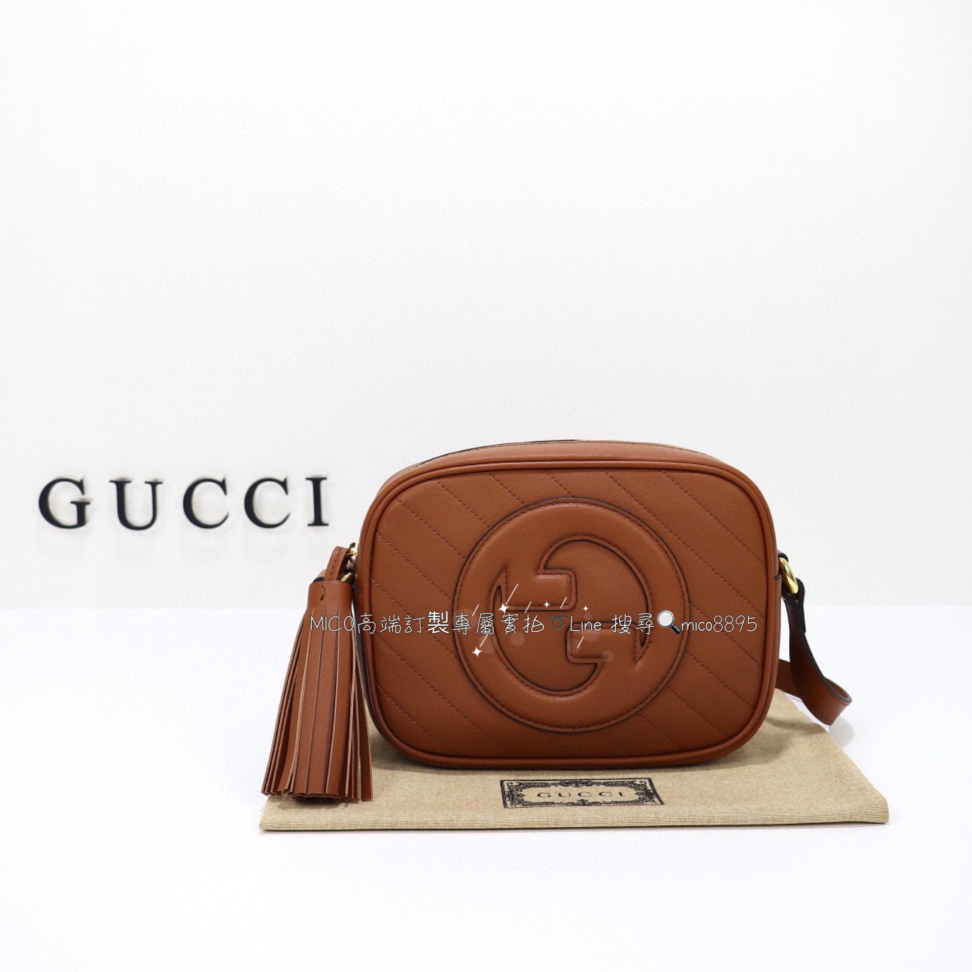 GUCCI G家 Blondie系列 焦糖色小號相機包/流蘇相機包/斜跨包 21cm