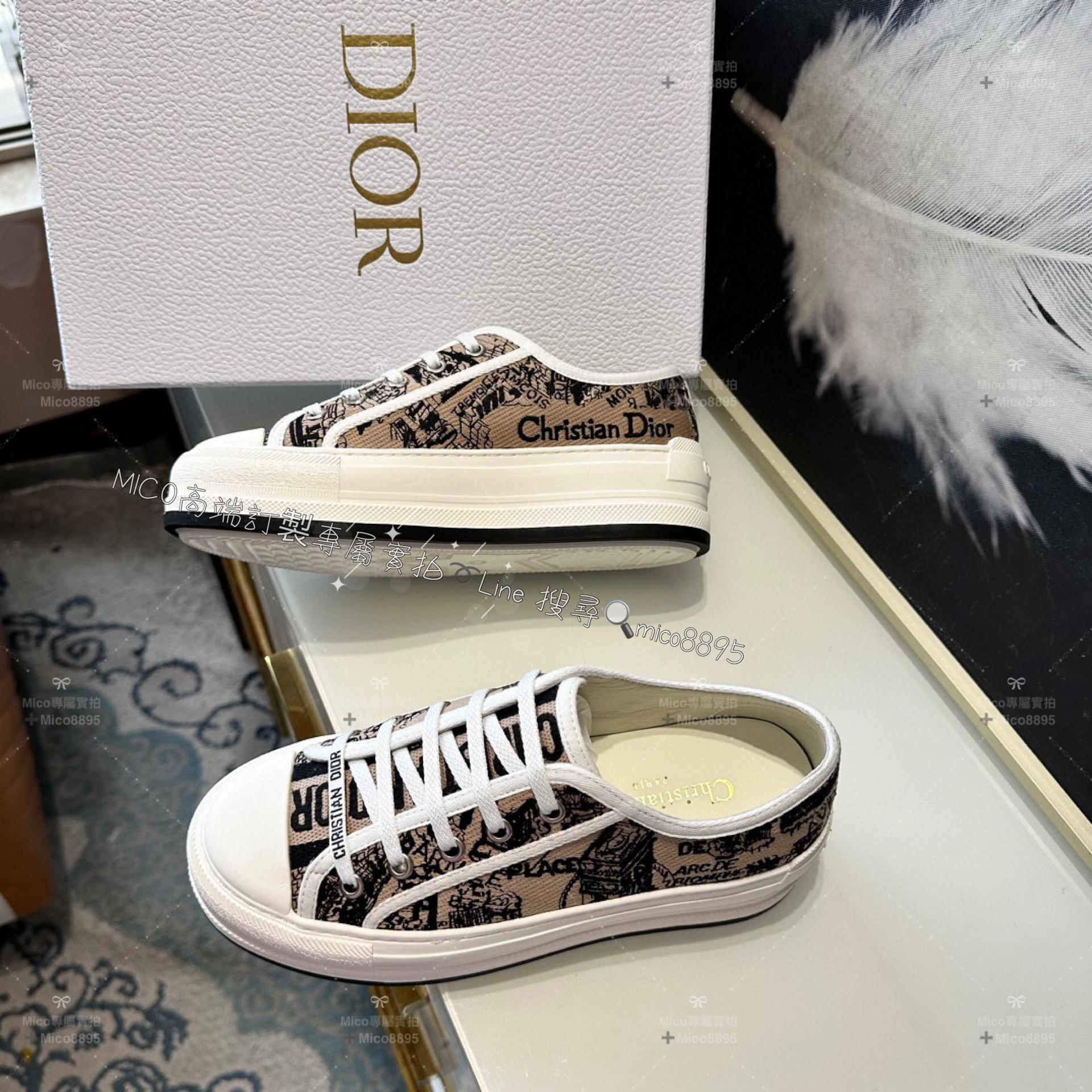 Dior 新款Walk'n系列 巴黎地圖/咖啡色刺繡 情侶款厚底帆布鞋 休閒鞋 底厚: 4.5cm 碼數: 女35-39  男 40-44