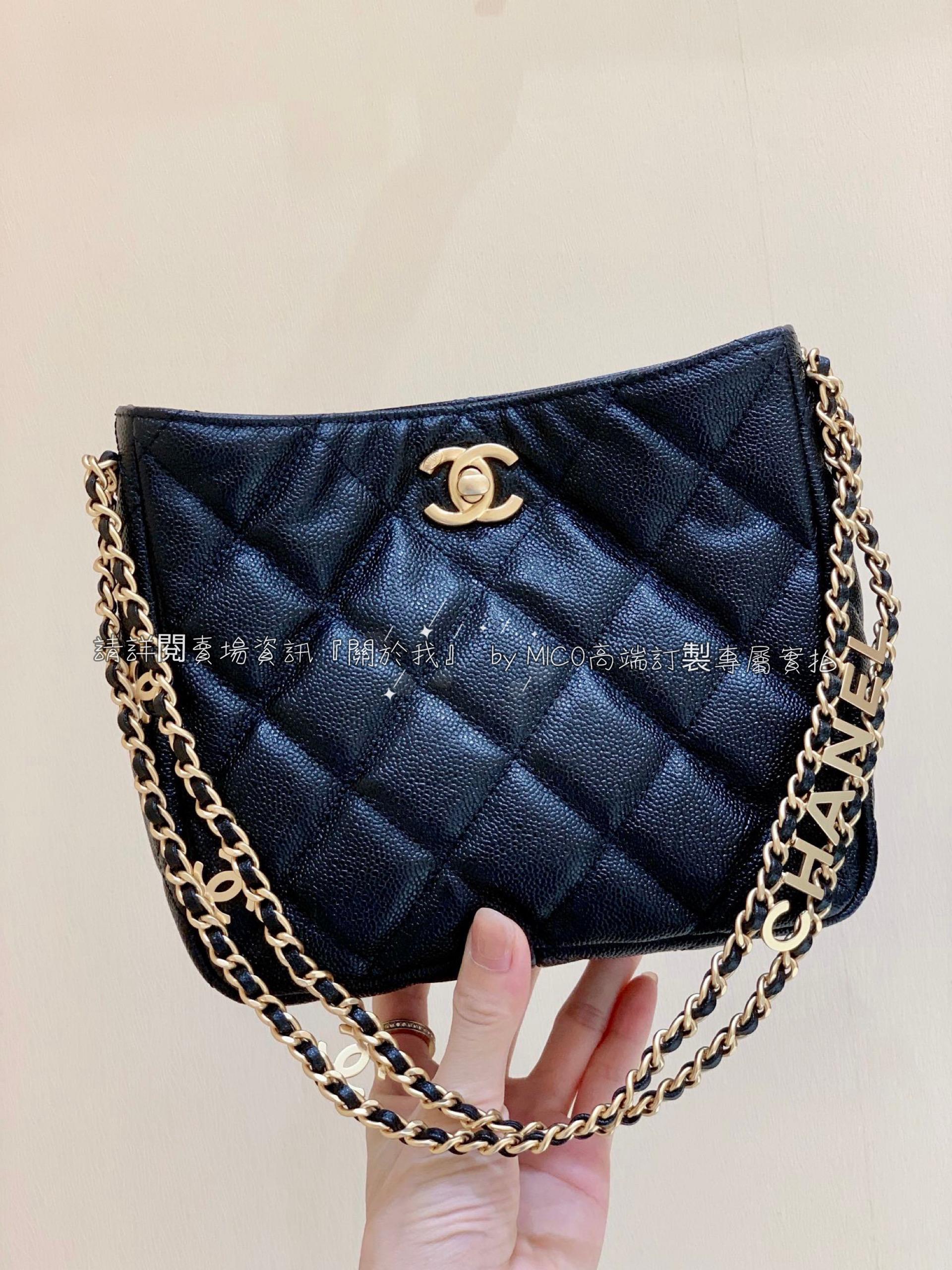 CHANEL 2022cc 春夏系列 hobo腋下包 黑色/荔枝牛皮 19cm