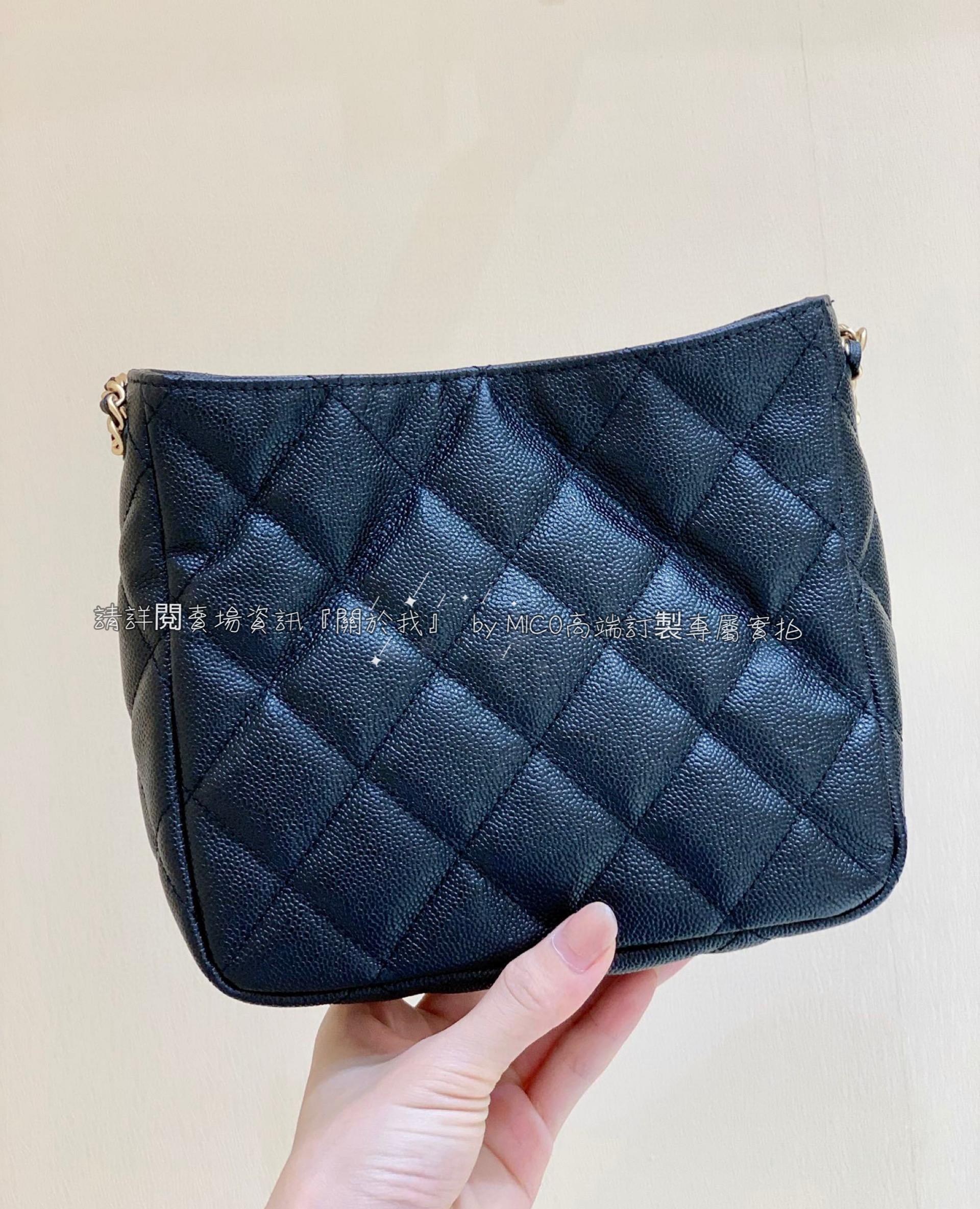 CHANEL 2022cc 春夏系列 hobo腋下包 黑色/荔枝牛皮 19cm