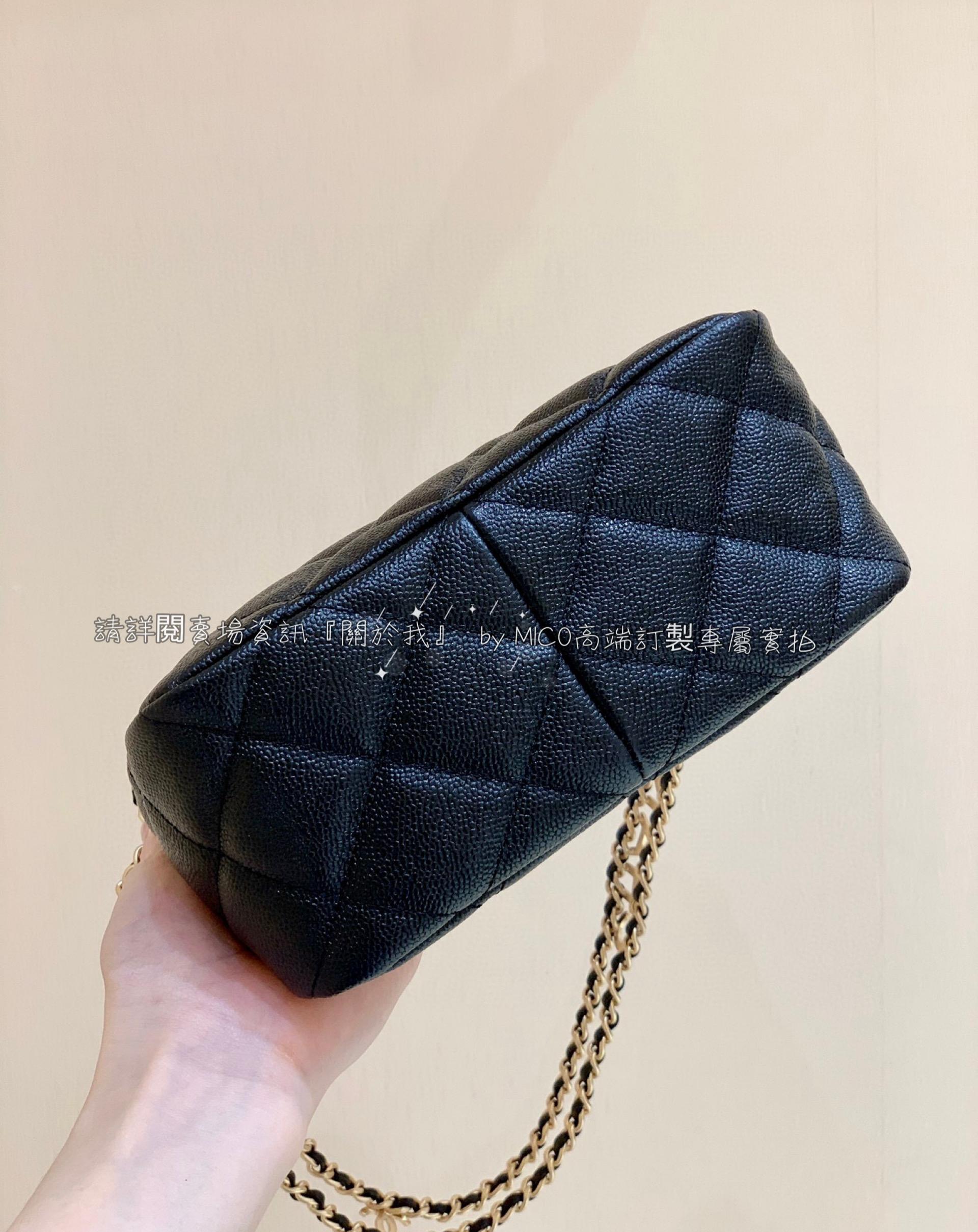 CHANEL 2022cc 春夏系列 hobo腋下包 黑色/荔枝牛皮 19cm