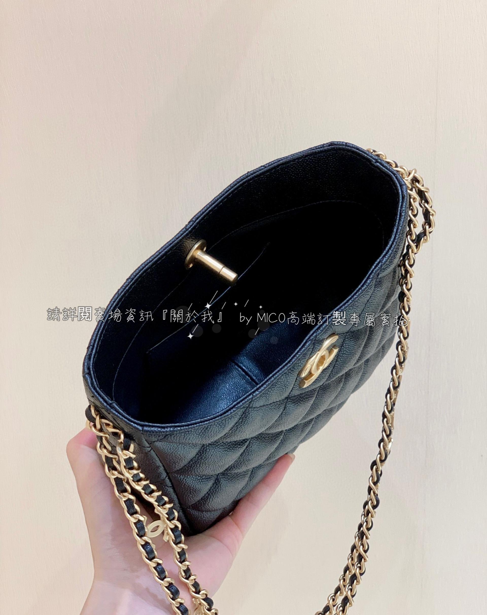 CHANEL 2022cc 春夏系列 hobo腋下包 黑色/荔枝牛皮 19cm