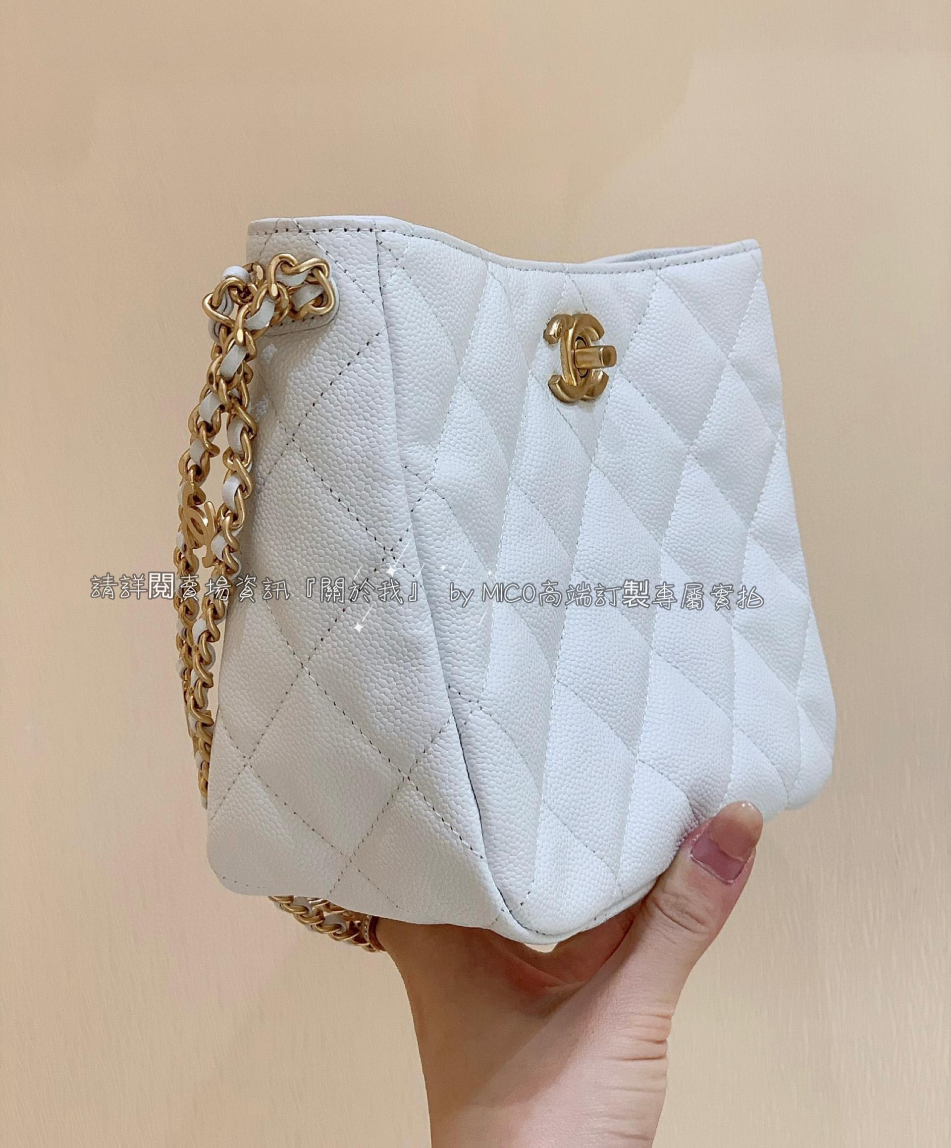 CHANEL 2022cc 春夏系列 hobo腋下包 白色/荔枝牛皮 19cm