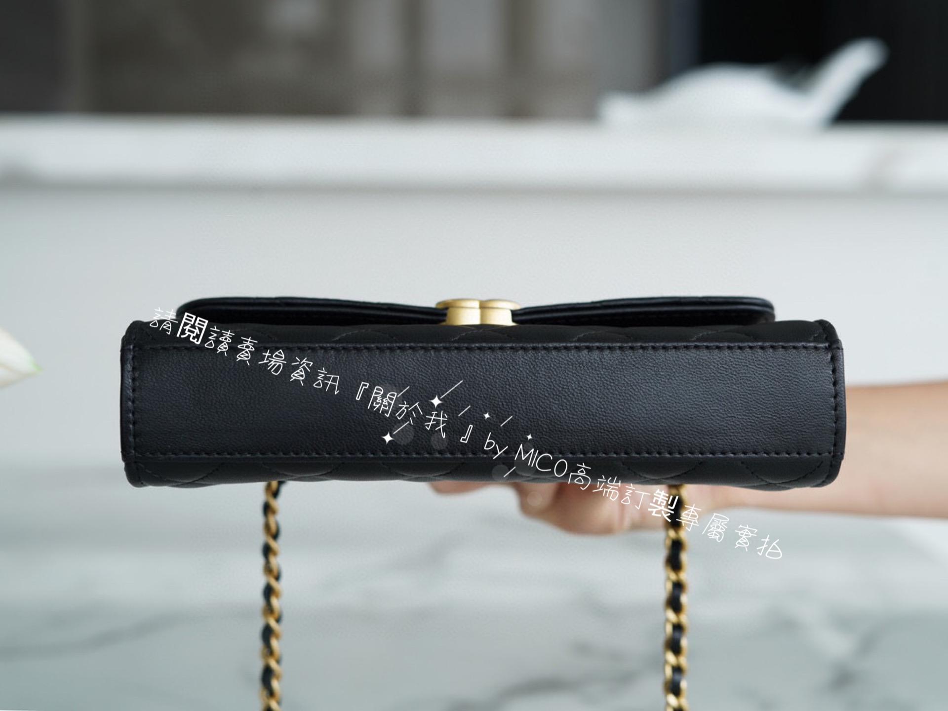 CHANEL 22B 琺瑯手柄包 Kelly包 大號 黑金/羊皮 18cm