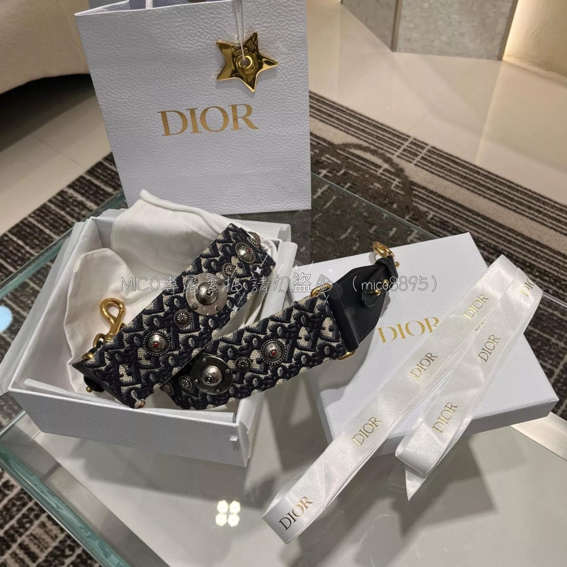 Dior 經典羅馬肩帶 ｛深藍色｝老花肩帶/寬肩帶