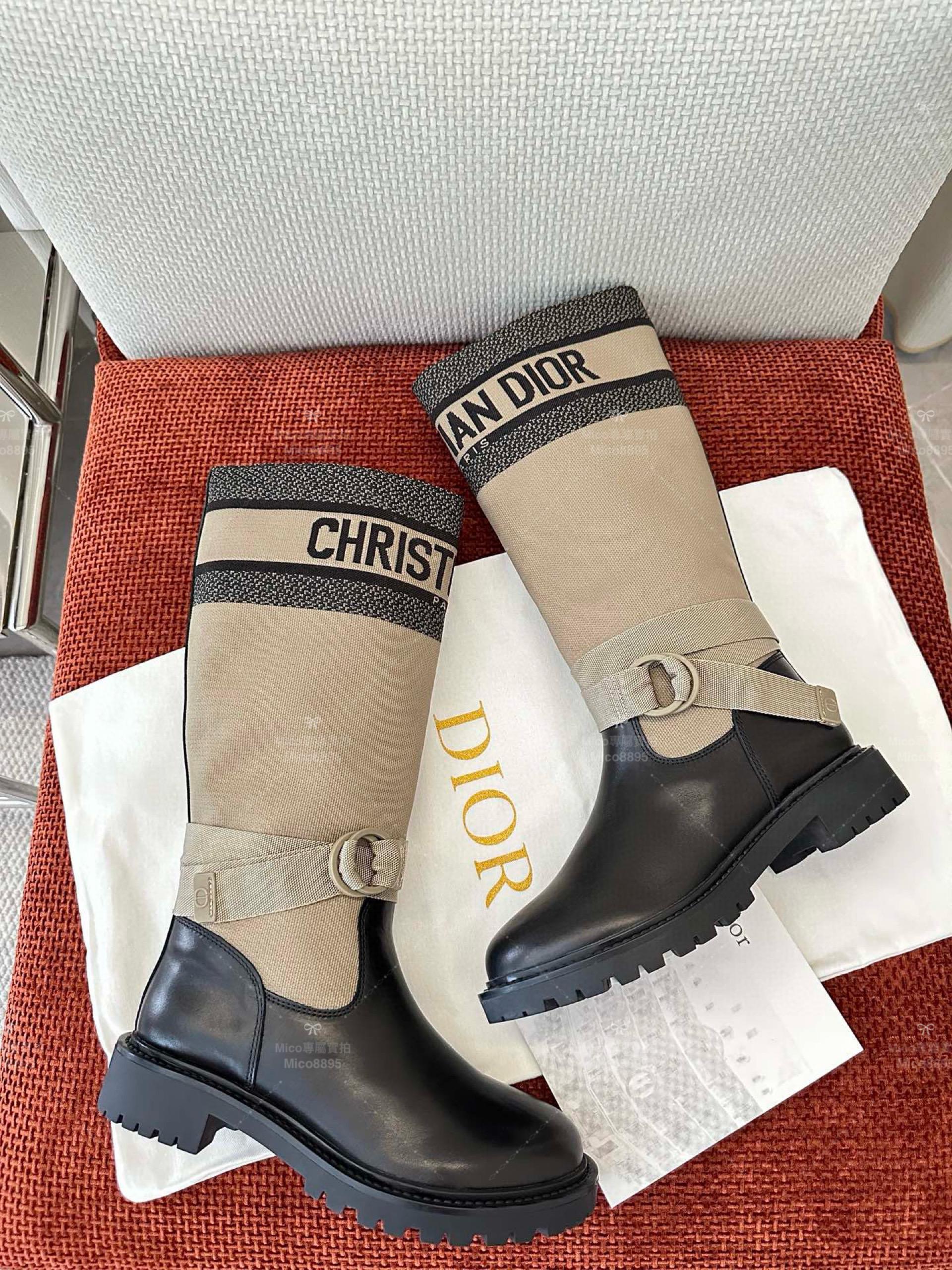 DIOR D-Major科技面料 高筒款 帆布拼皮直筒靴 35-40