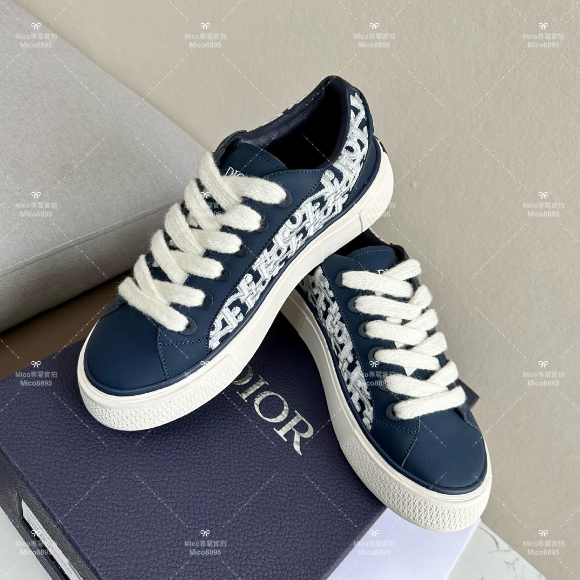 DIOR 深藍刺繡 Oblique  Denim Tears聯名合作款 B33系列 情侶款/男鞋/女鞋/SIZE：女款35-40 男款39-45  