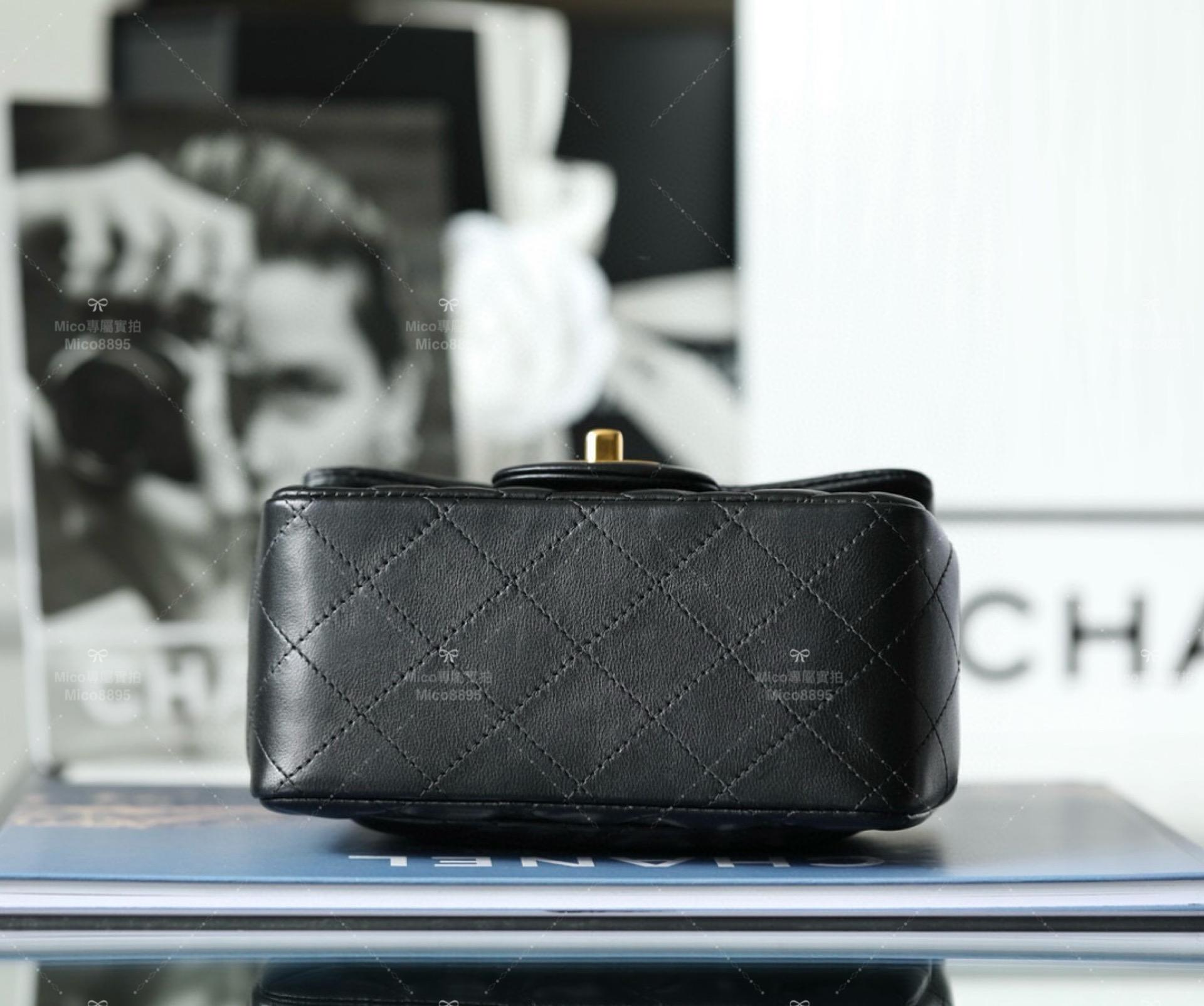 CHANEL 金釦/小羊皮/黑色 Classic Flap mini 方胖子