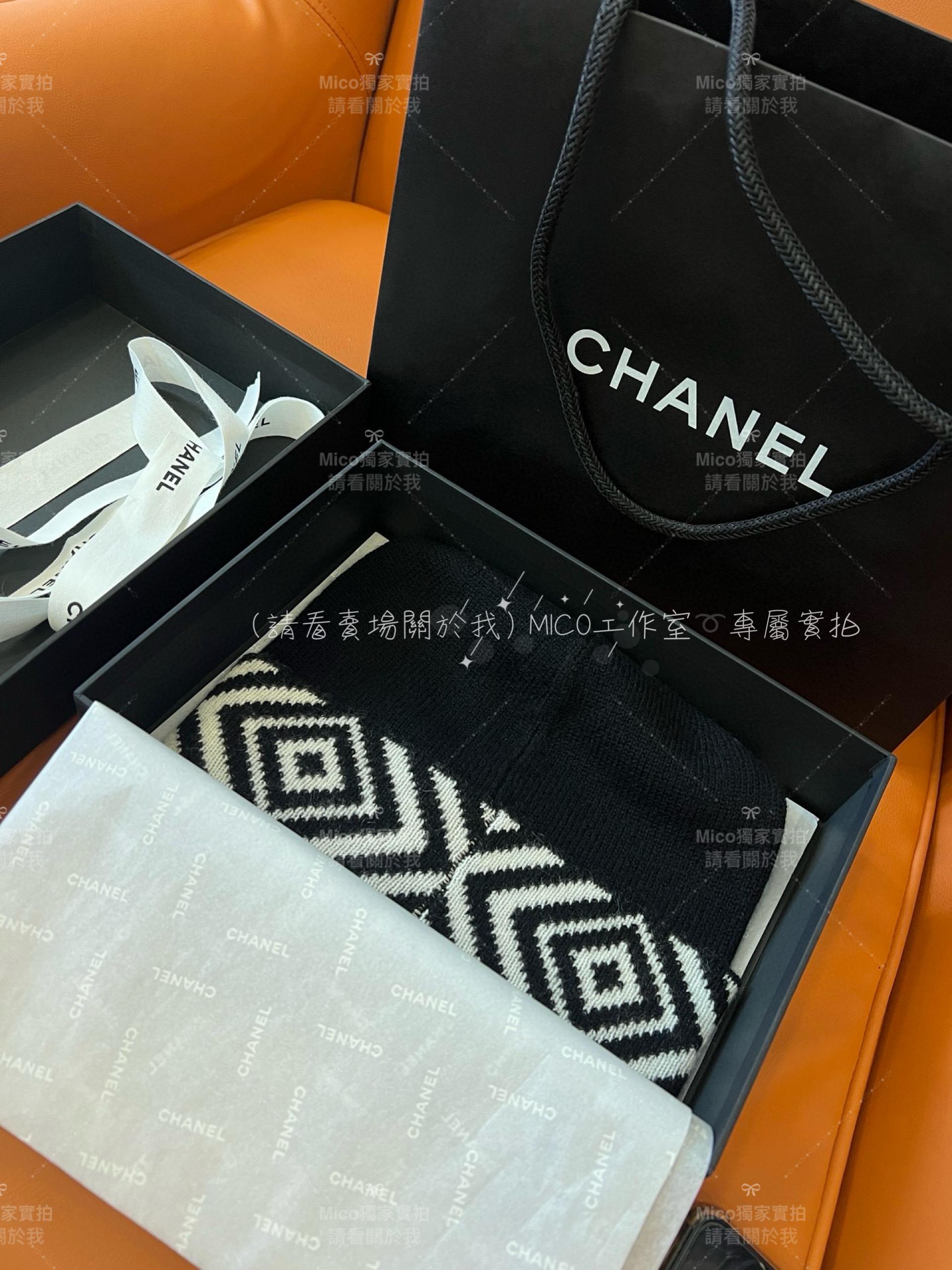 Chanel 22A季節款 幾何圖形系列 黑色山羊絨毛帽 均碼