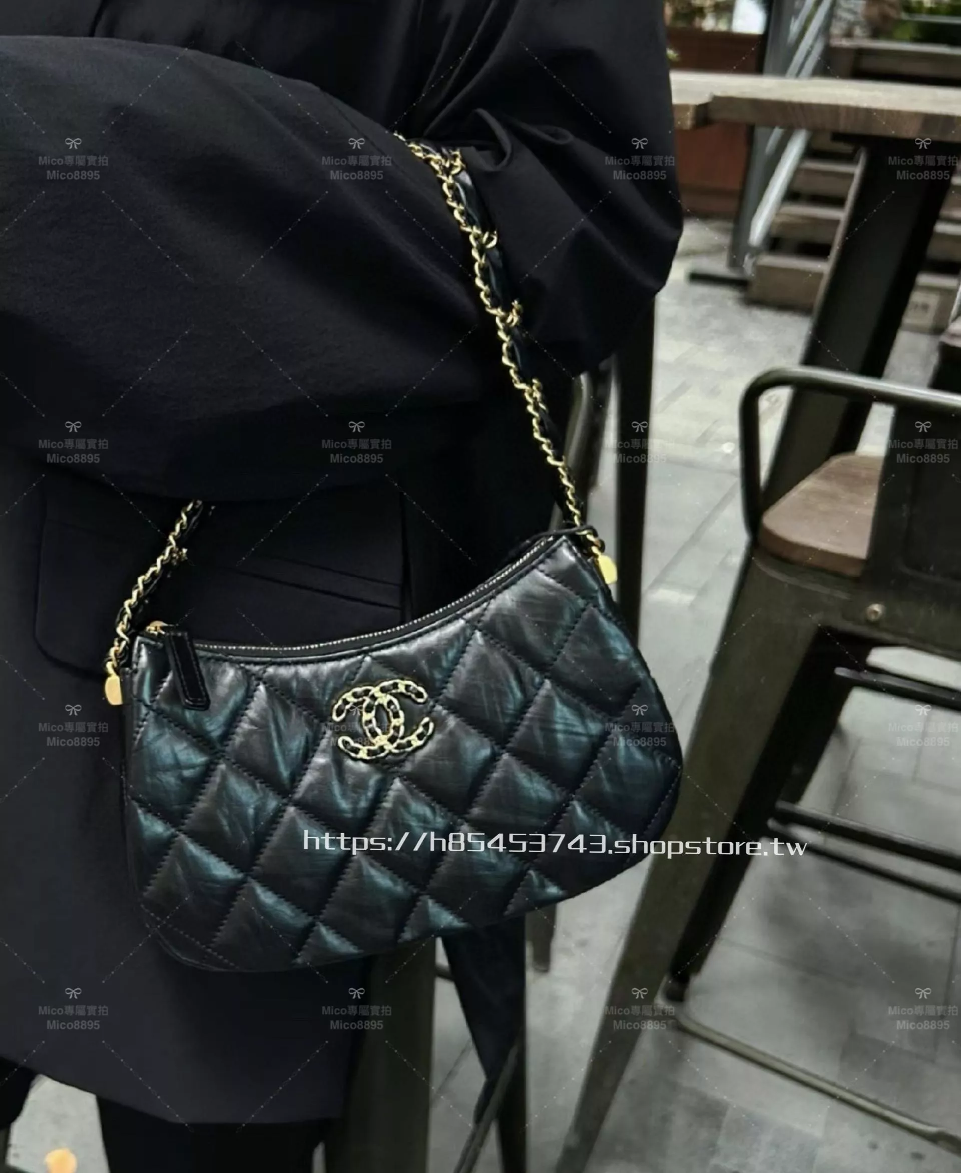 CHANEL 23K秋冬 19Bag系列 黑色小牛皮/腋下包 大號/23cm