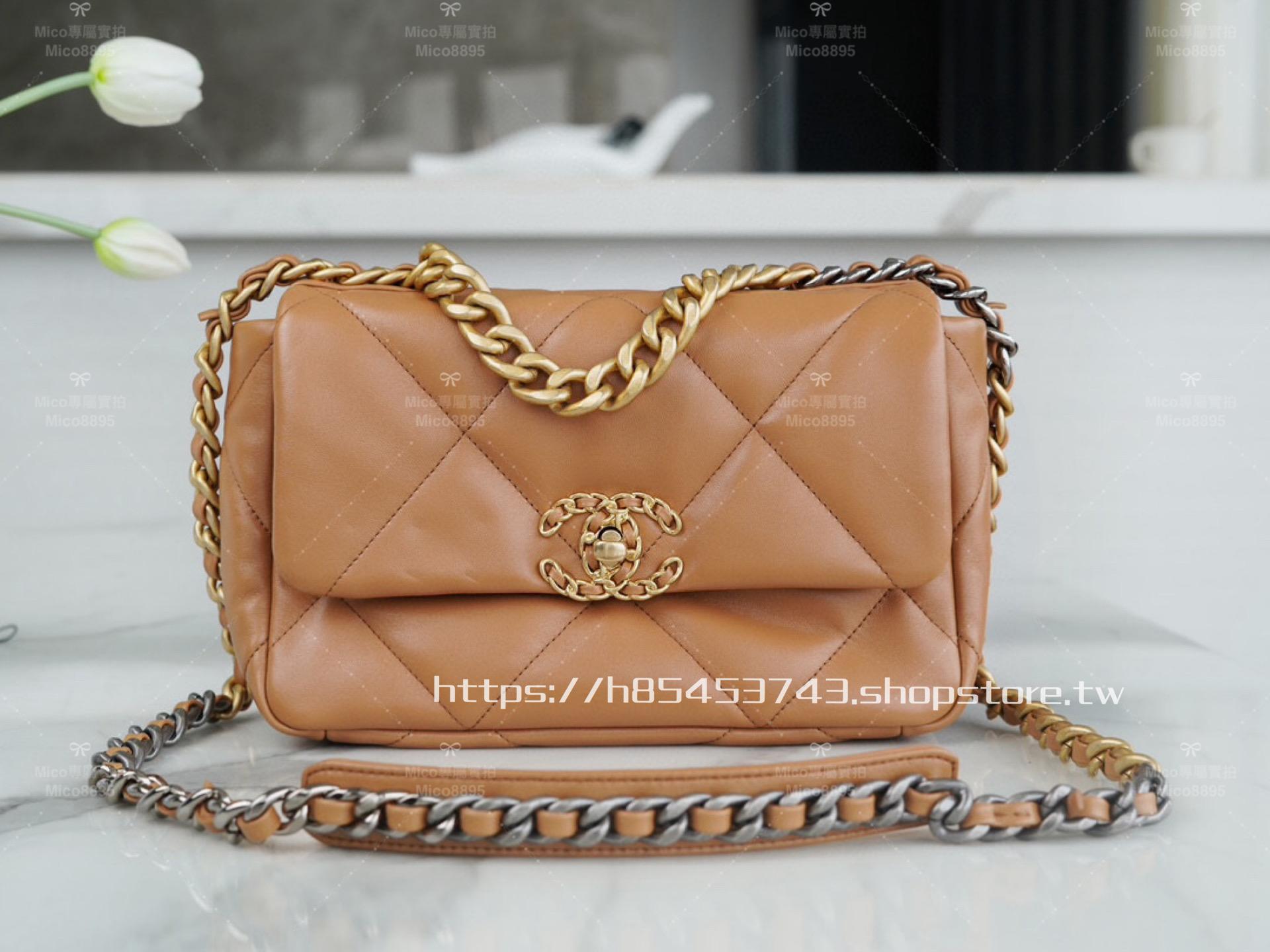 CHANEL 經典款 19BAG 羊皮/焦糖色/小號/26cm