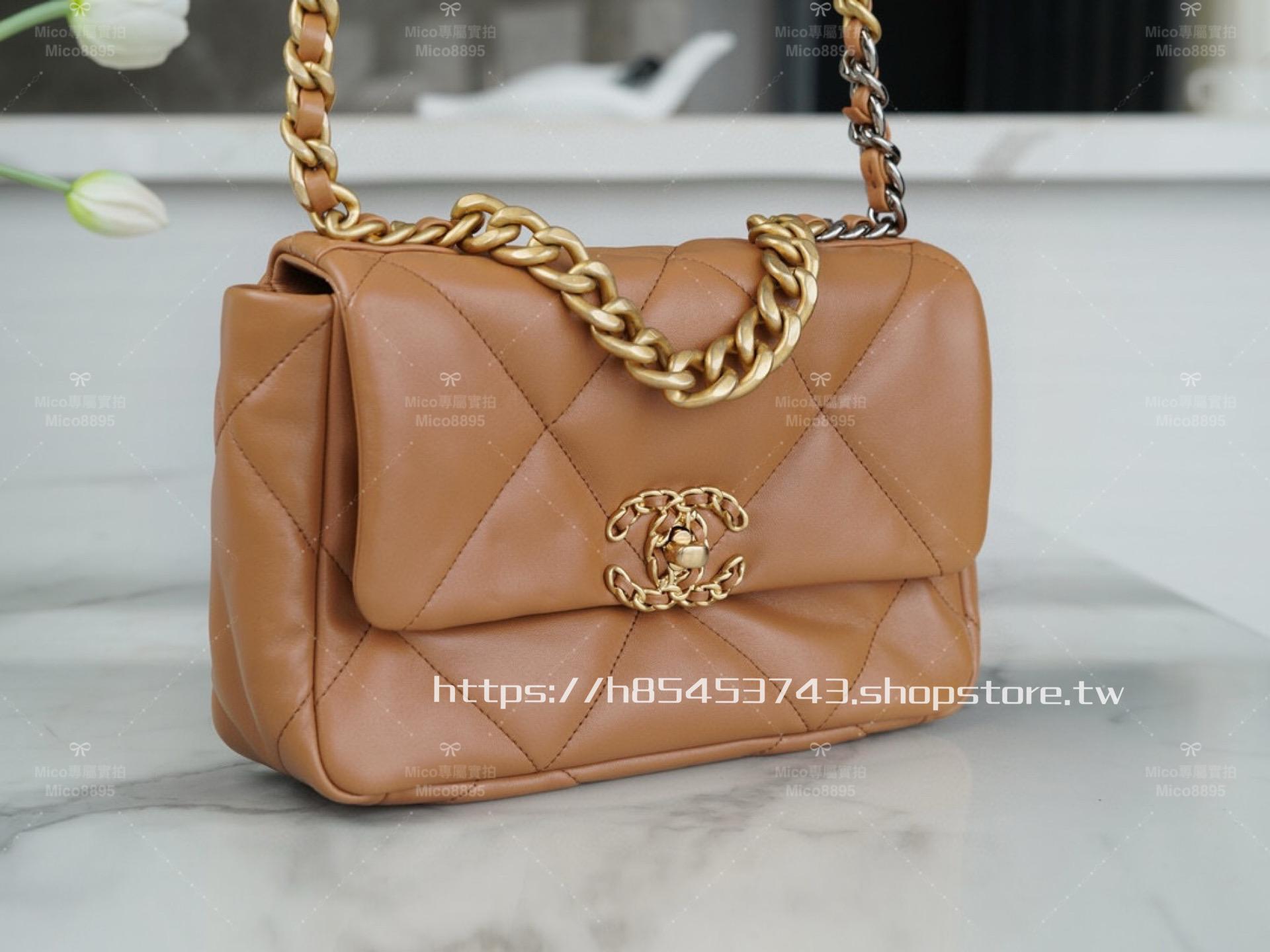 CHANEL 經典款 19BAG 羊皮/焦糖色/小號/26cm