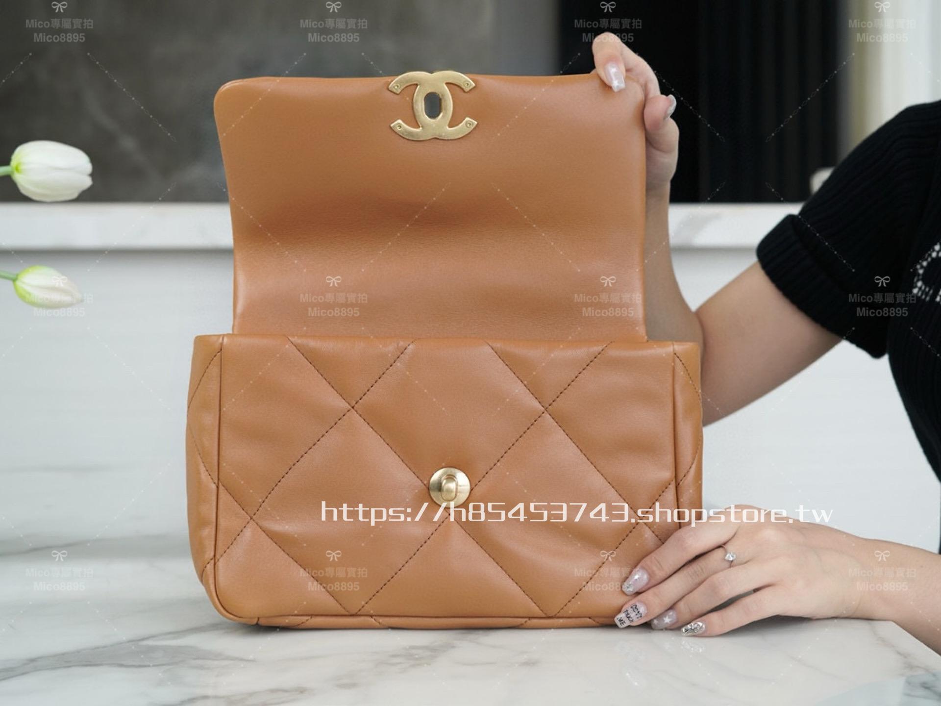 CHANEL 經典款 19BAG 羊皮/焦糖色/小號/26cm