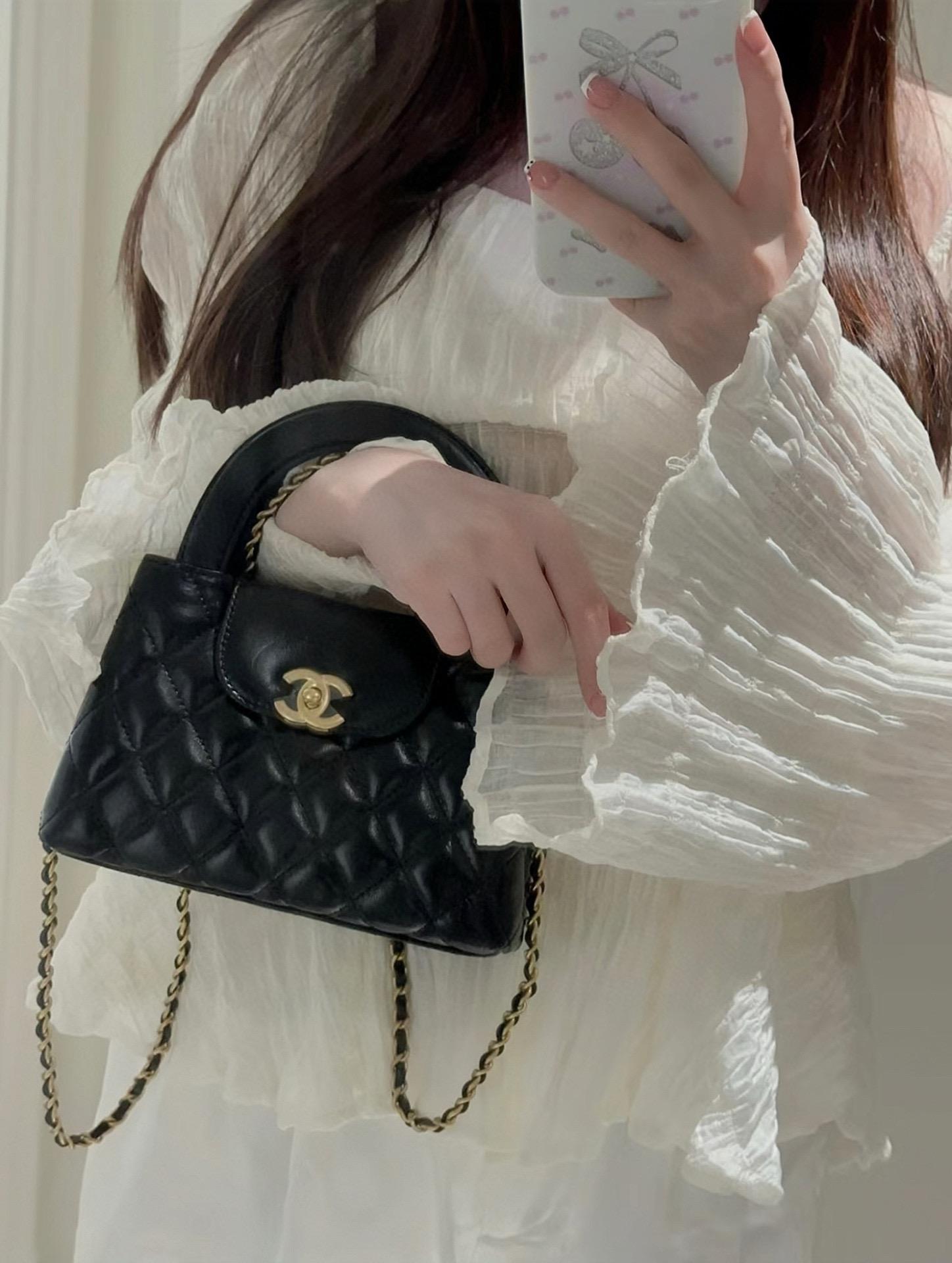 Mico高訂｜Chanel 23k系列💗 Kelly 手提鏈條包大號 黑色/小牛皮/19cm