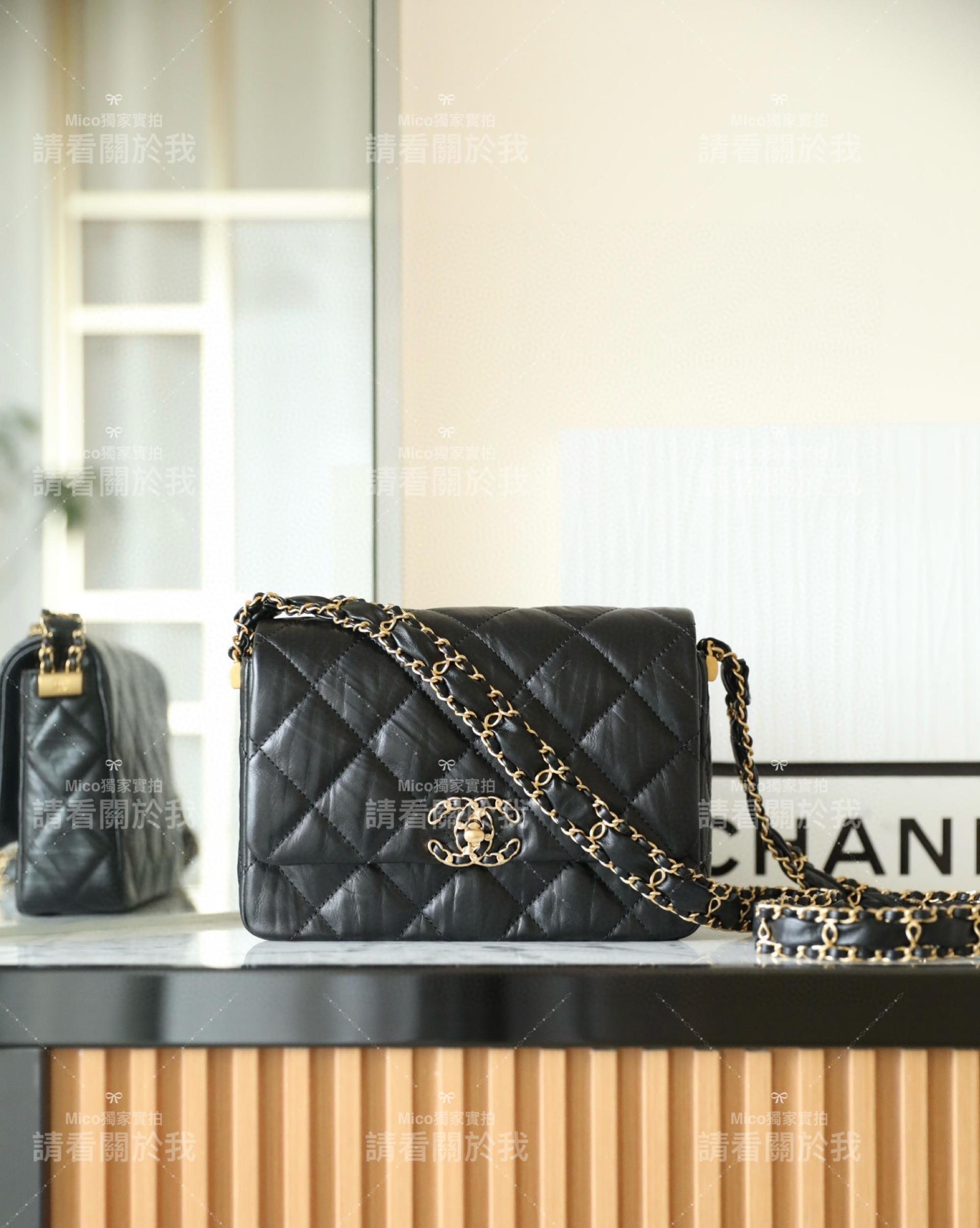 Mico高訂｜CHANEL 𝟤𝟥/𝟤𝟦秋冬限定 經典黑 19Bag系列 豆腐口蓋包 小牛皮 鏈條豆腐包 20*15cm