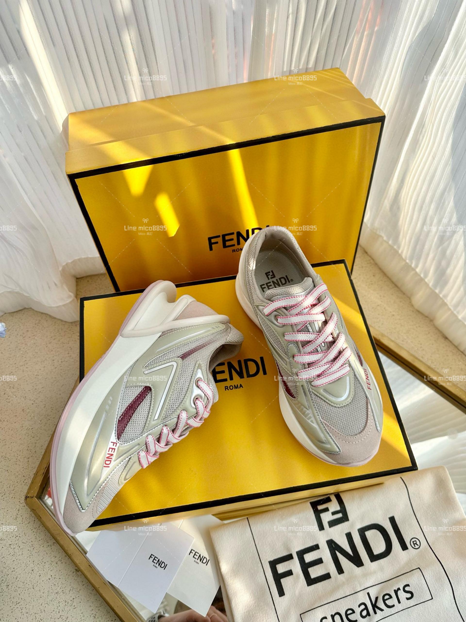 FENDI·芬迪 新款 First 1系列 粉色 網面系帶厚底休閒運動鞋 35-39