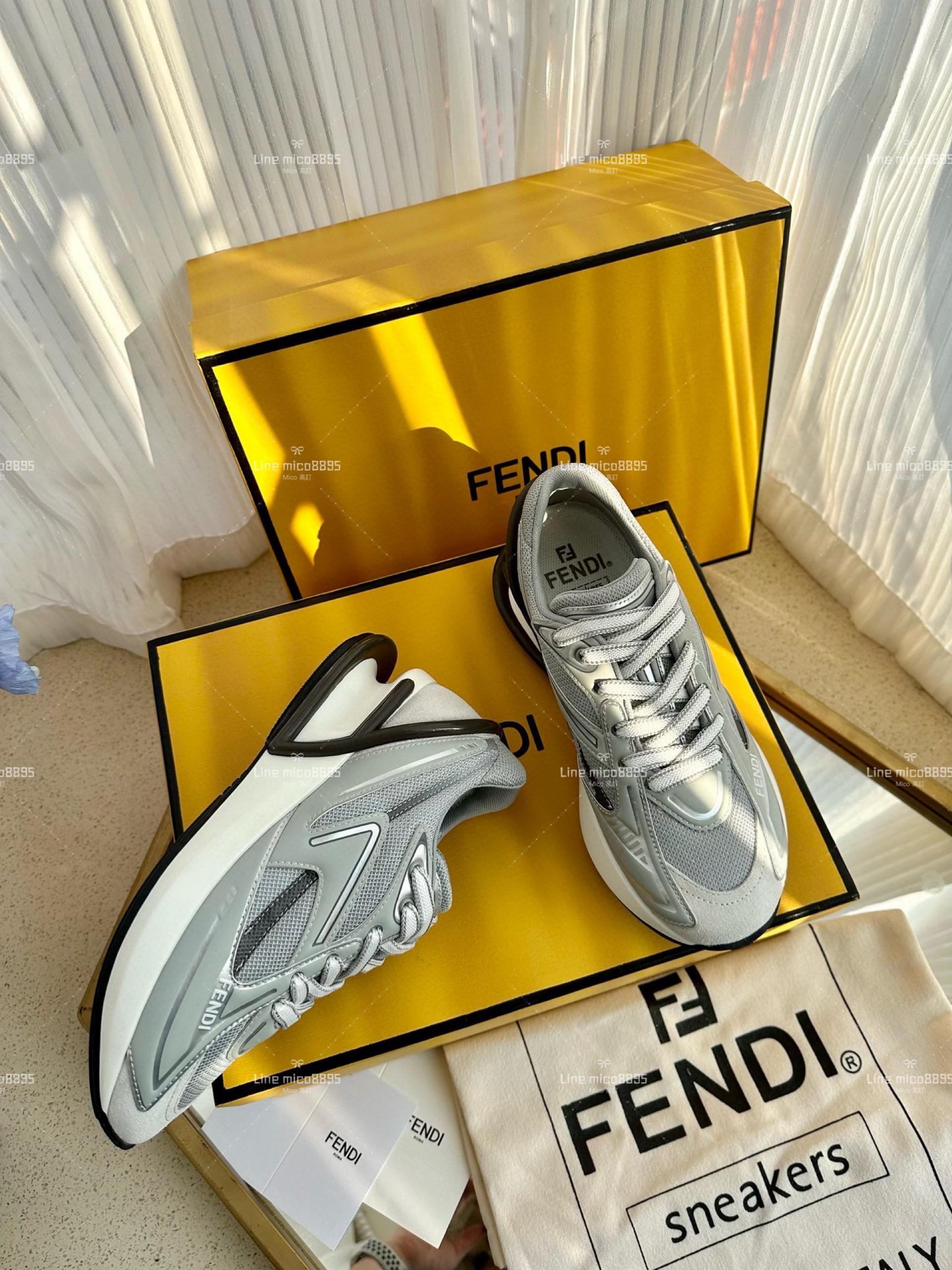 FENDI·芬迪 新款 First 1系列 灰色 網面系帶厚底休閒運動鞋 35-39