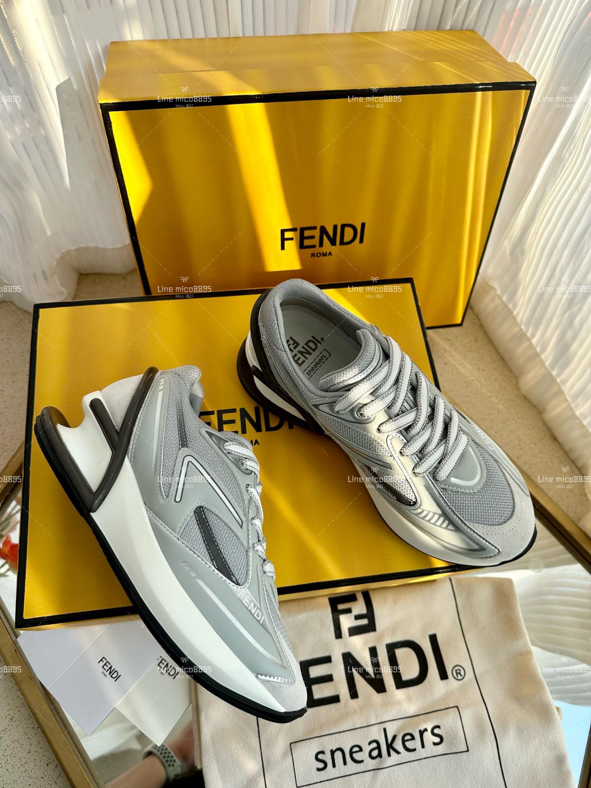 FENDI·芬迪 新款 First 1系列 灰色 網面系帶厚底休閒運動鞋 35-39