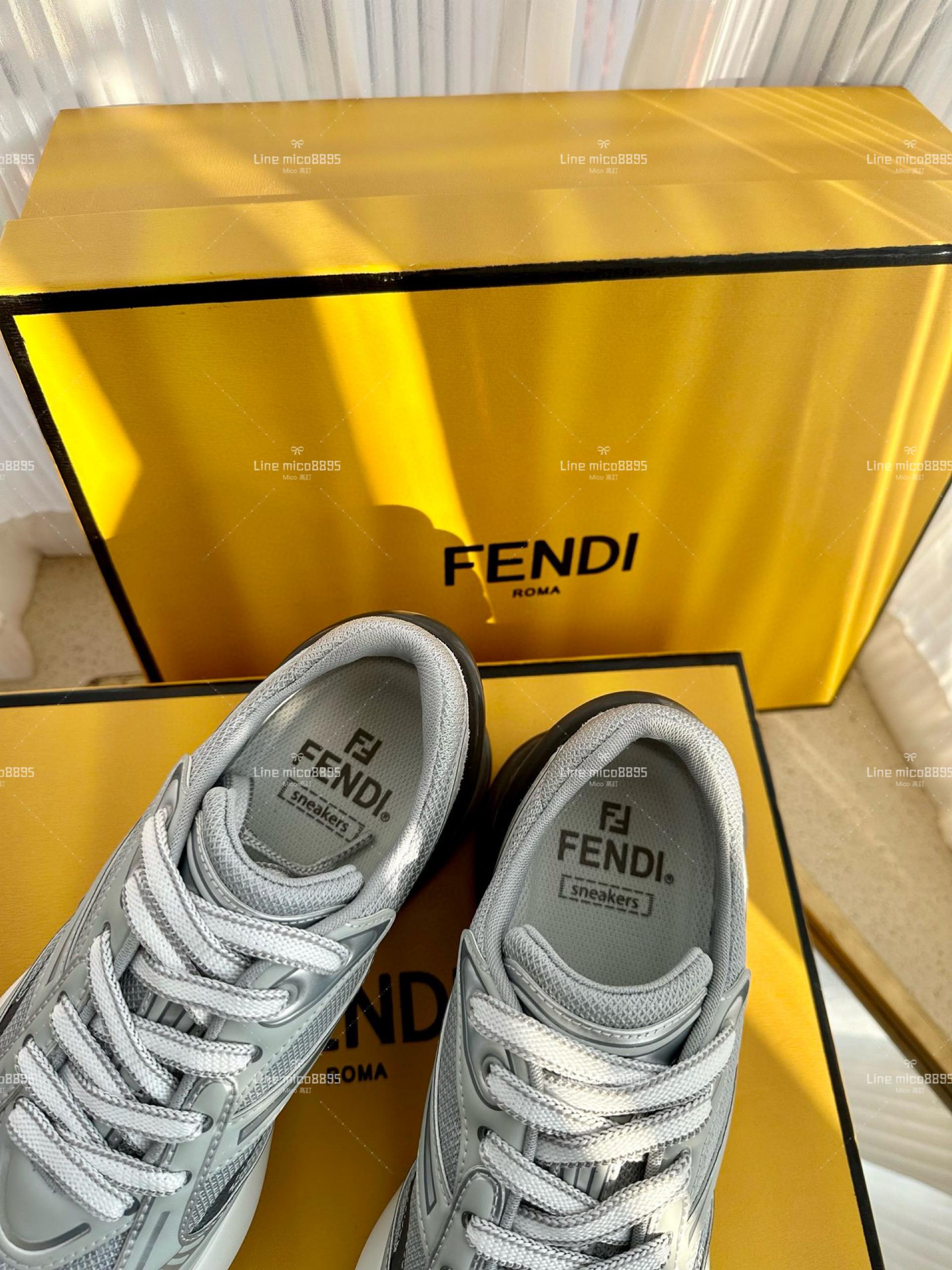 FENDI·芬迪 新款 First 1系列 灰色 網面系帶厚底休閒運動鞋 35-39