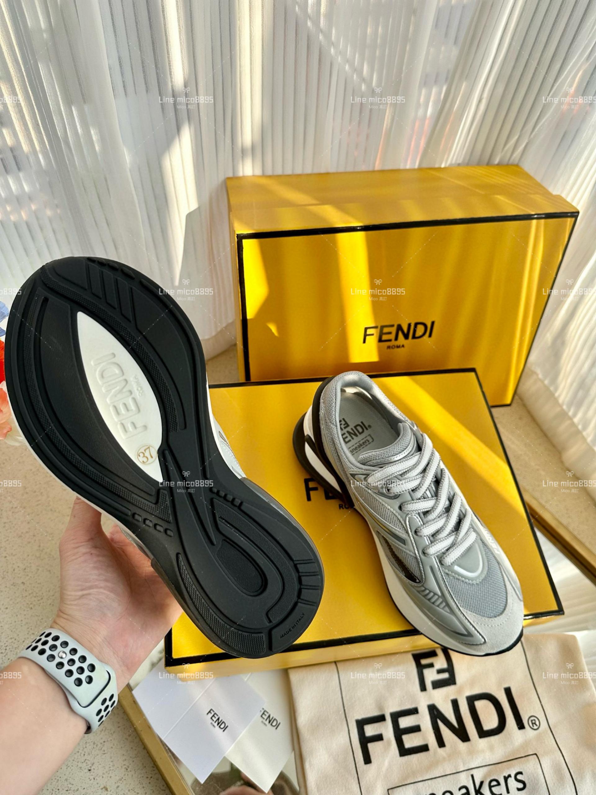 FENDI·芬迪 新款 First 1系列 灰色 網面系帶厚底休閒運動鞋 35-39